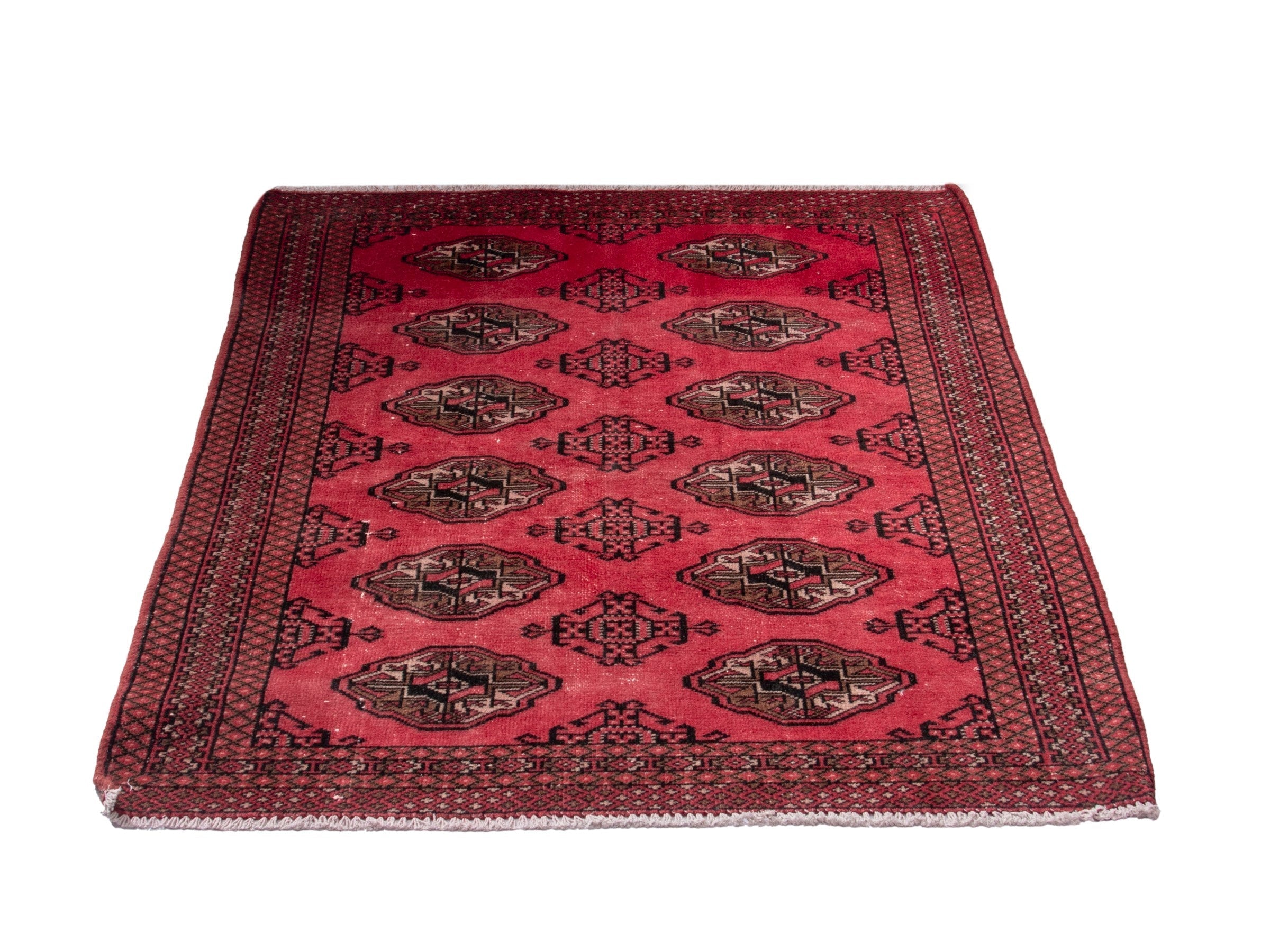 Persian Torkaman accent rug in deep red and dark brown, view 2 of 17