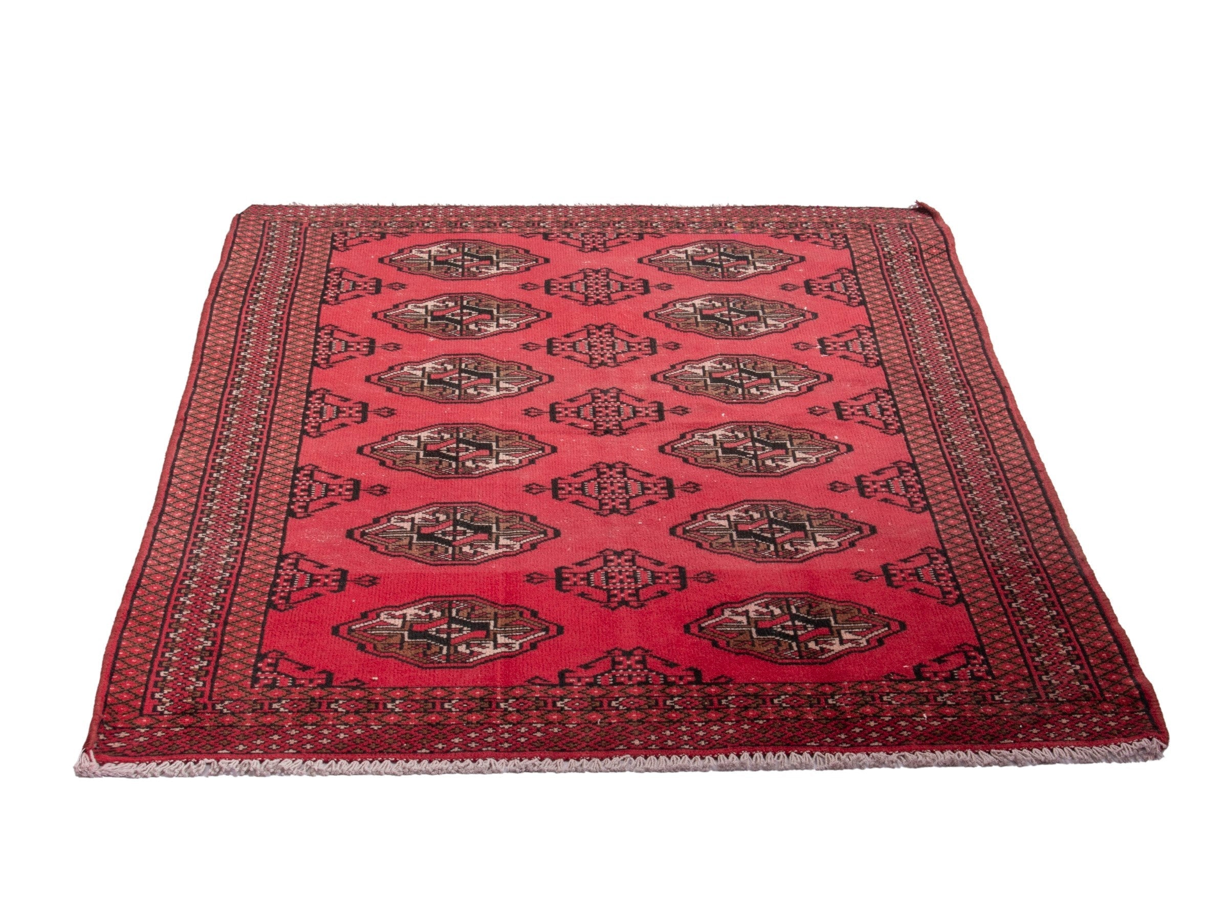 Persian Torkaman accent rug in deep red and dark brown, view 3 of 17