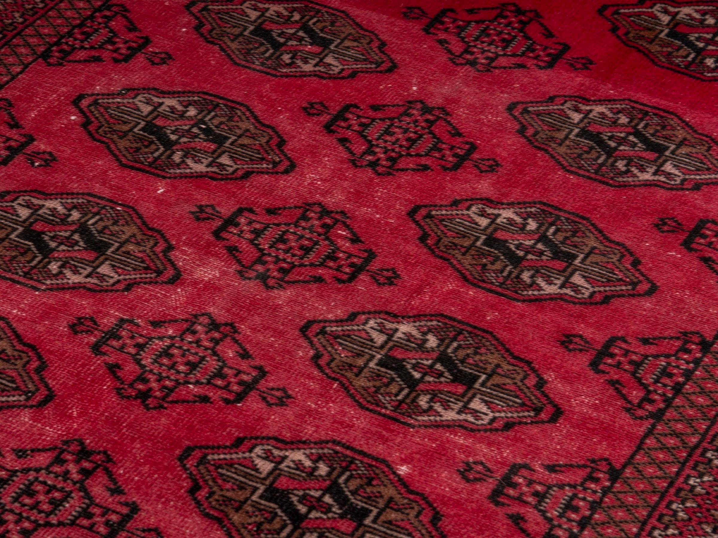 Persian Torkaman accent rug in deep red and dark brown, view 7 of 17