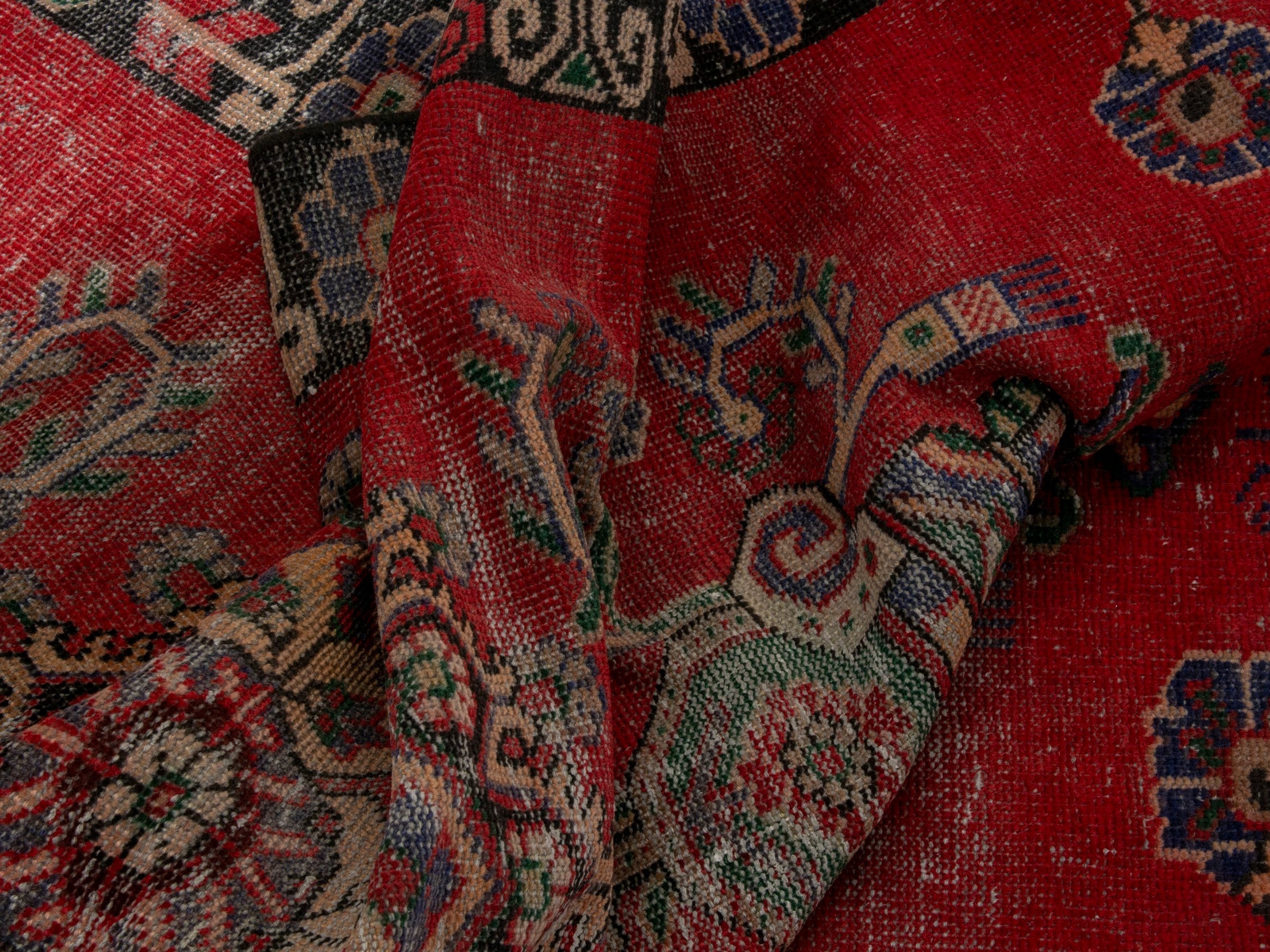 Persian Ferdos runner rug in deep red and burgundy, view 19 of 20