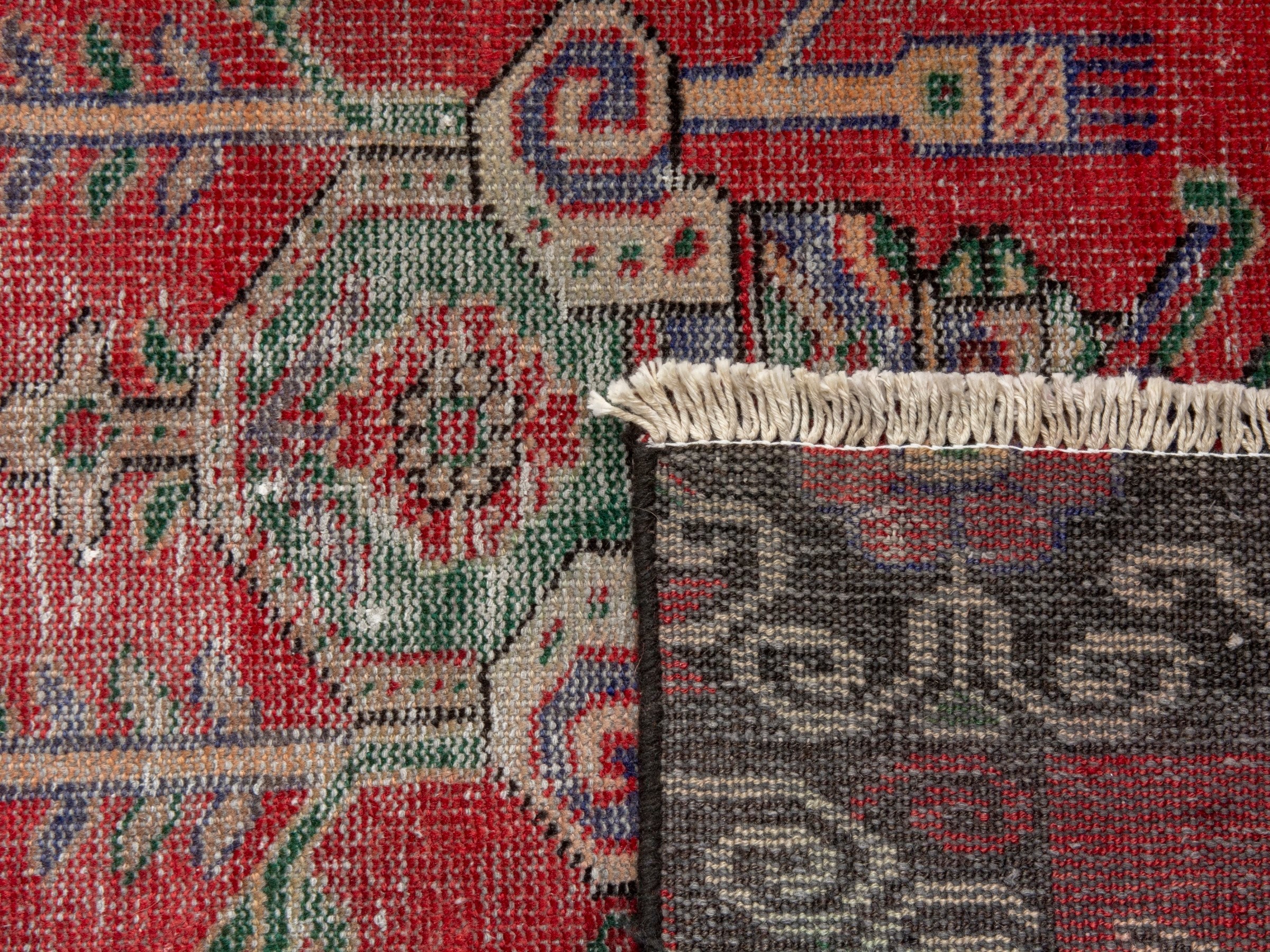 Persian Ferdos runner rug in deep red and burgundy, view 20 of 20
