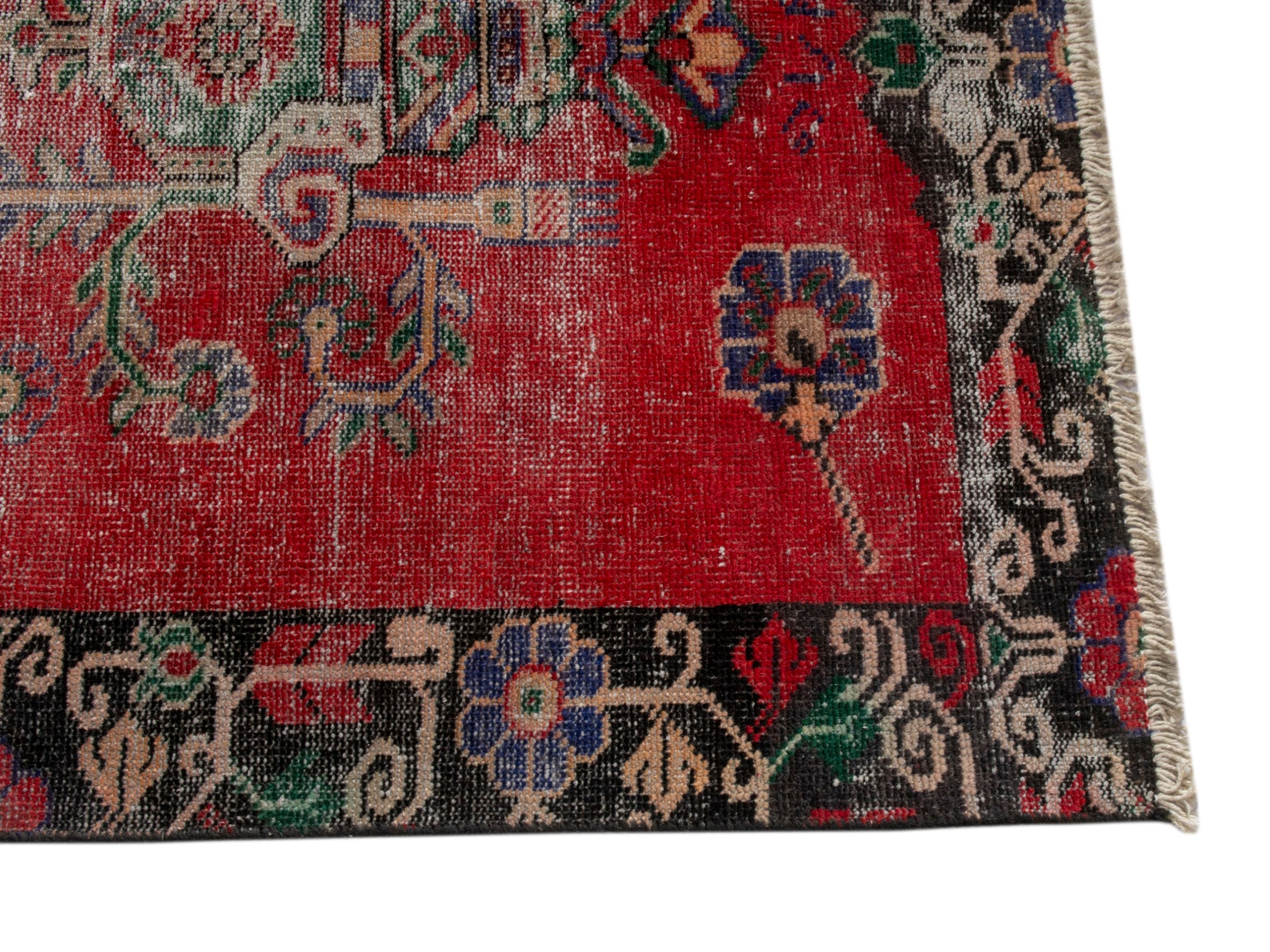 Persian Ferdos runner rug in deep red and burgundy, view 10 of 20