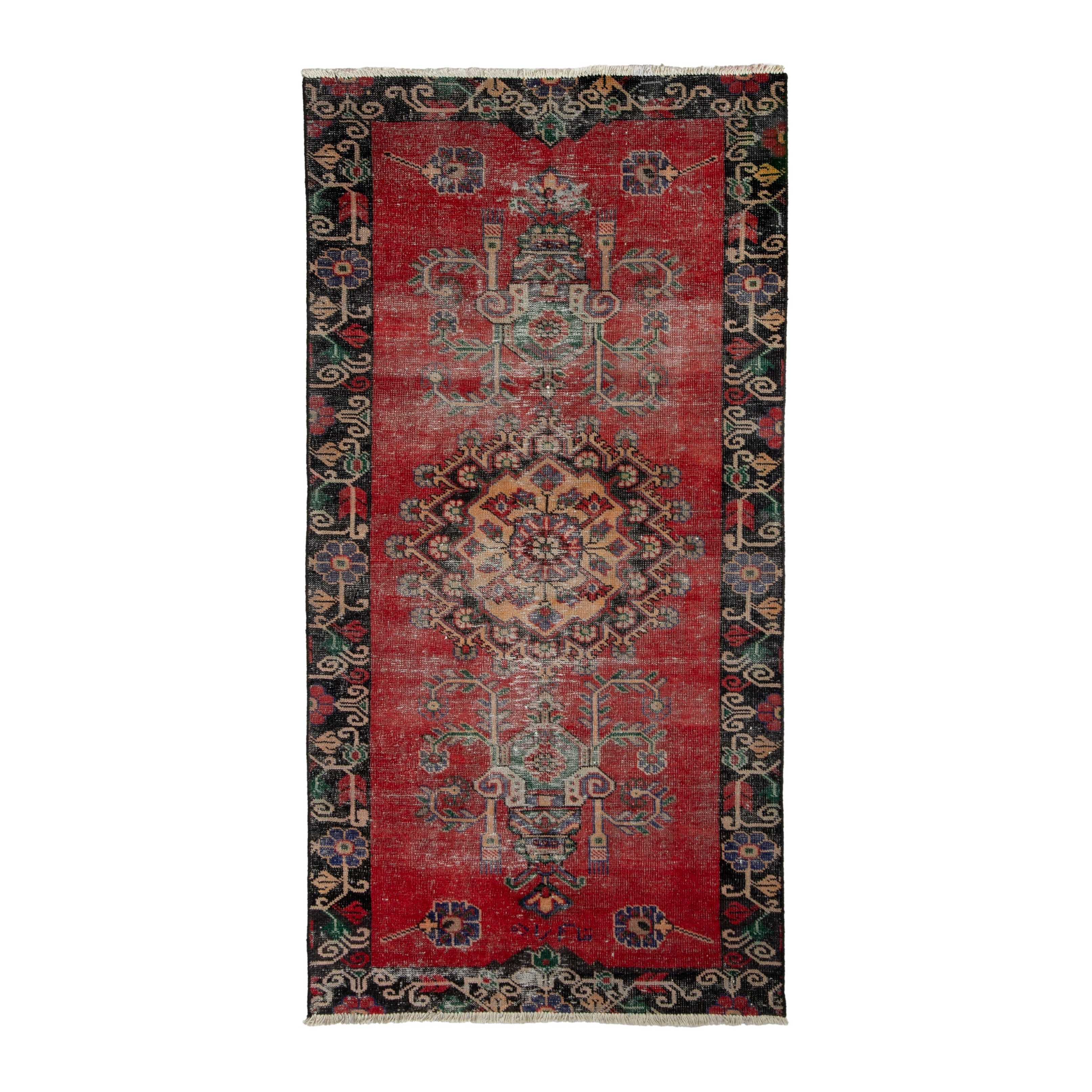 Persian Ferdos runner rug in deep red and burgundy, 3'7" x 7'3"