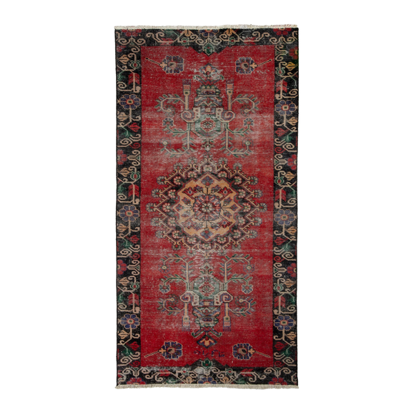 Persian Ferdos runner rug in deep red and burgundy, 3'7" x 7'3"