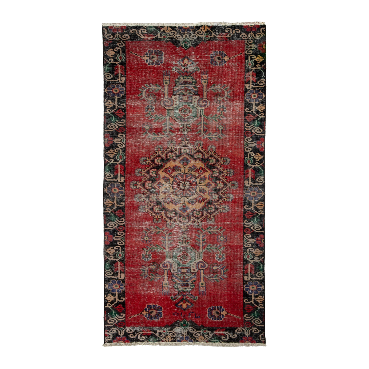 Persian Ferdos runner rug in deep red and burgundy, 3'7" x 7'3"
