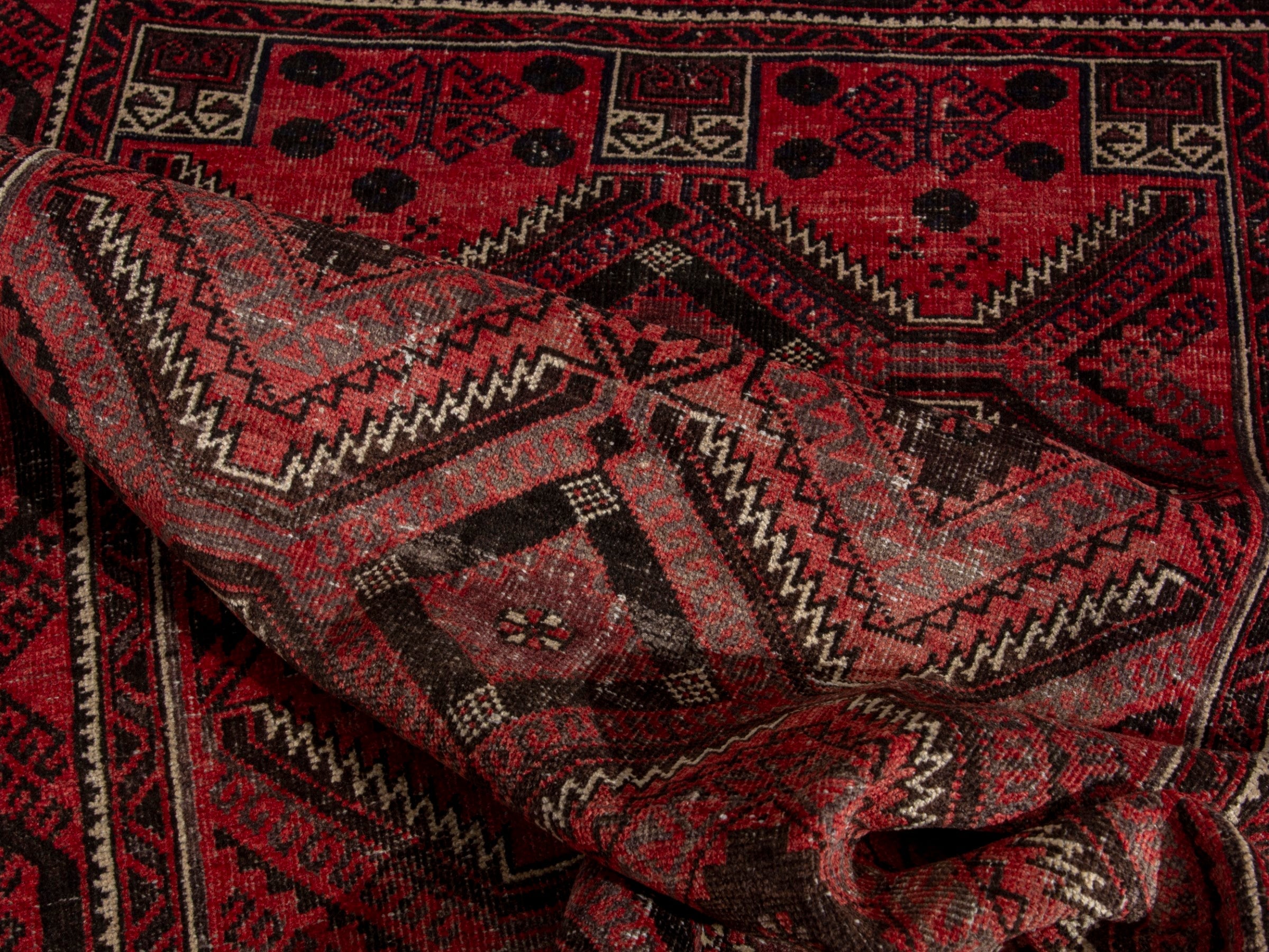 Persian Baluch runner rug in deep red and burgundy, view 15 of 17