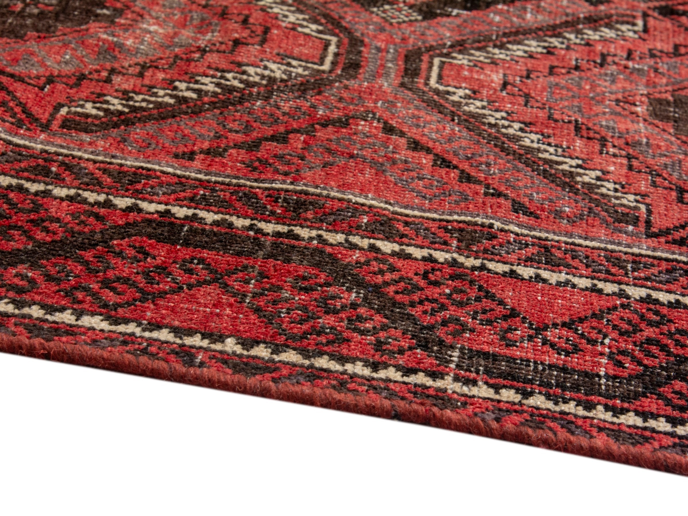Persian Baluch runner rug in deep red and burgundy, view 6 of 17