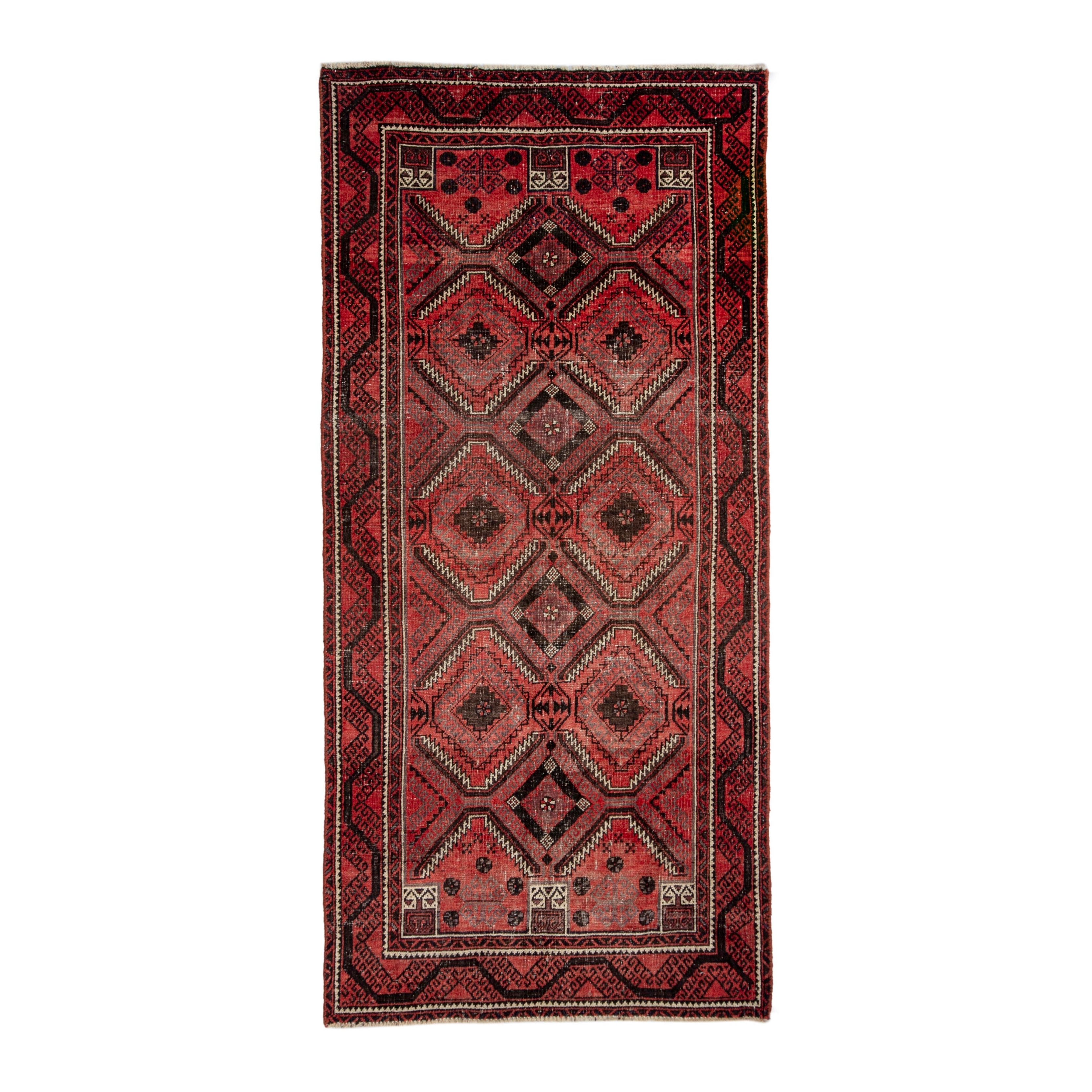 Persian Baluch runner rug in deep red and burgundy, 3'1" x 6'6"