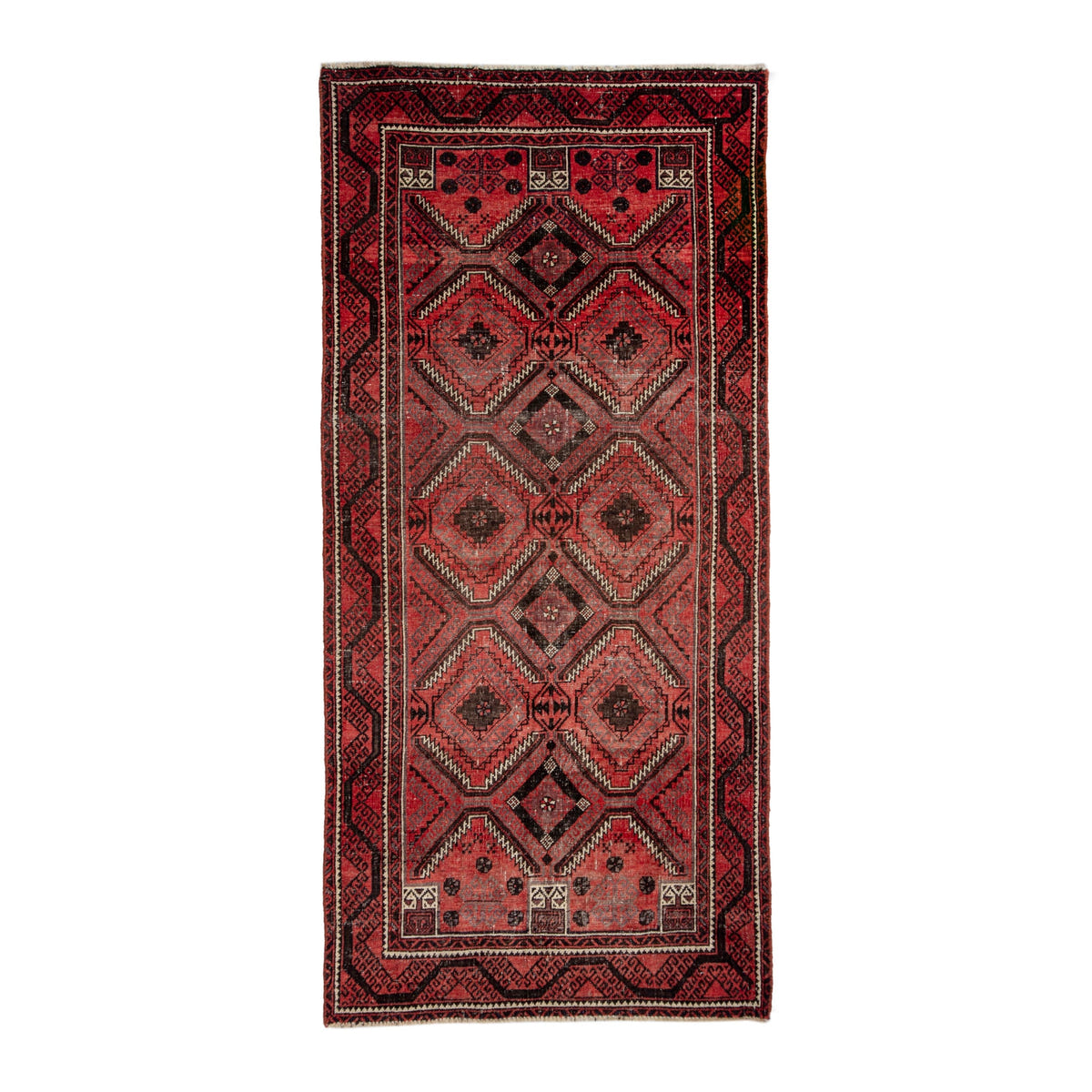 Persian Baluch runner rug in deep red and burgundy, 3'1" x 6'6"