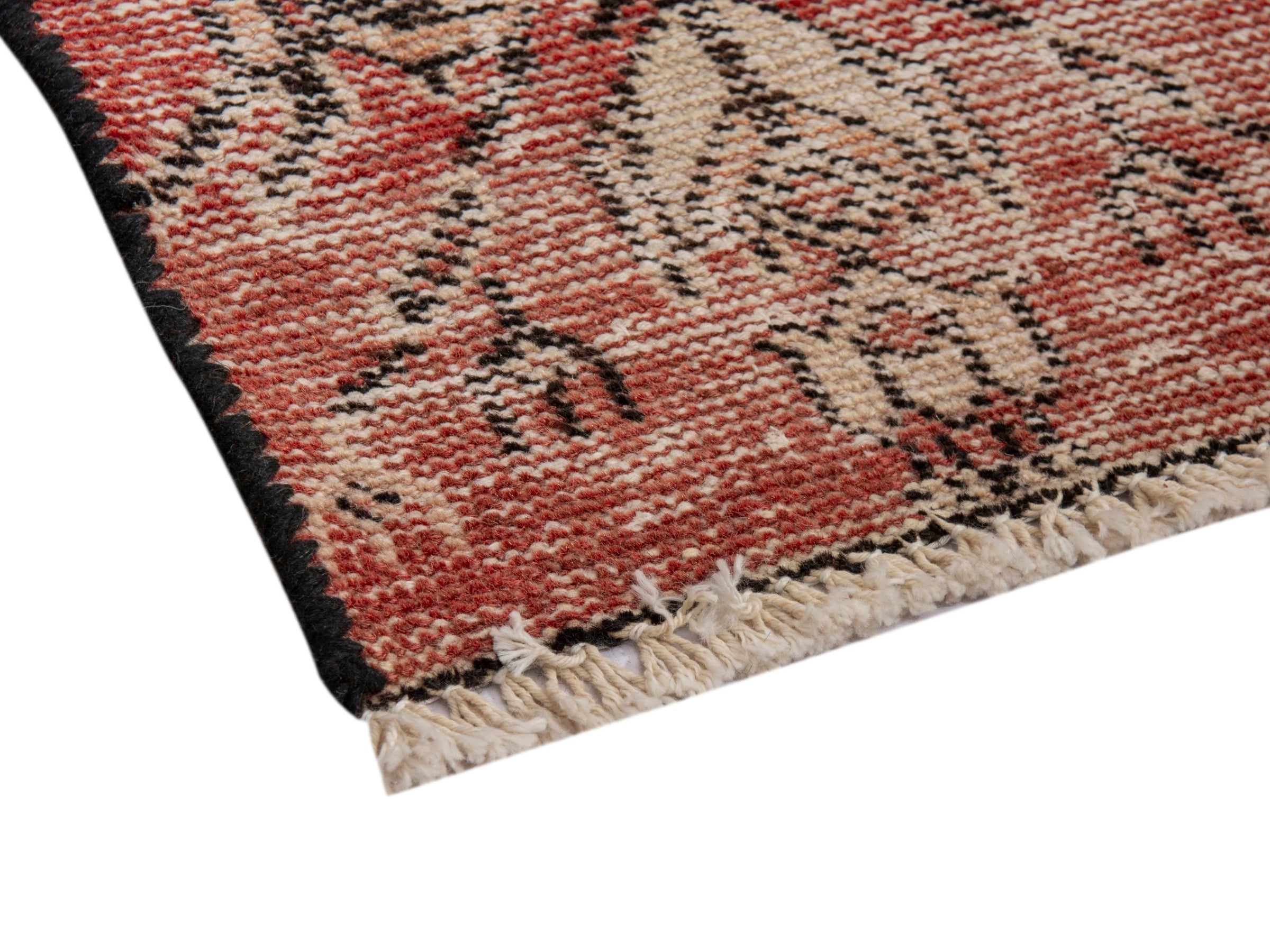 Persian Baluch accent rug in terracotta and muted pink, view 5 of 15