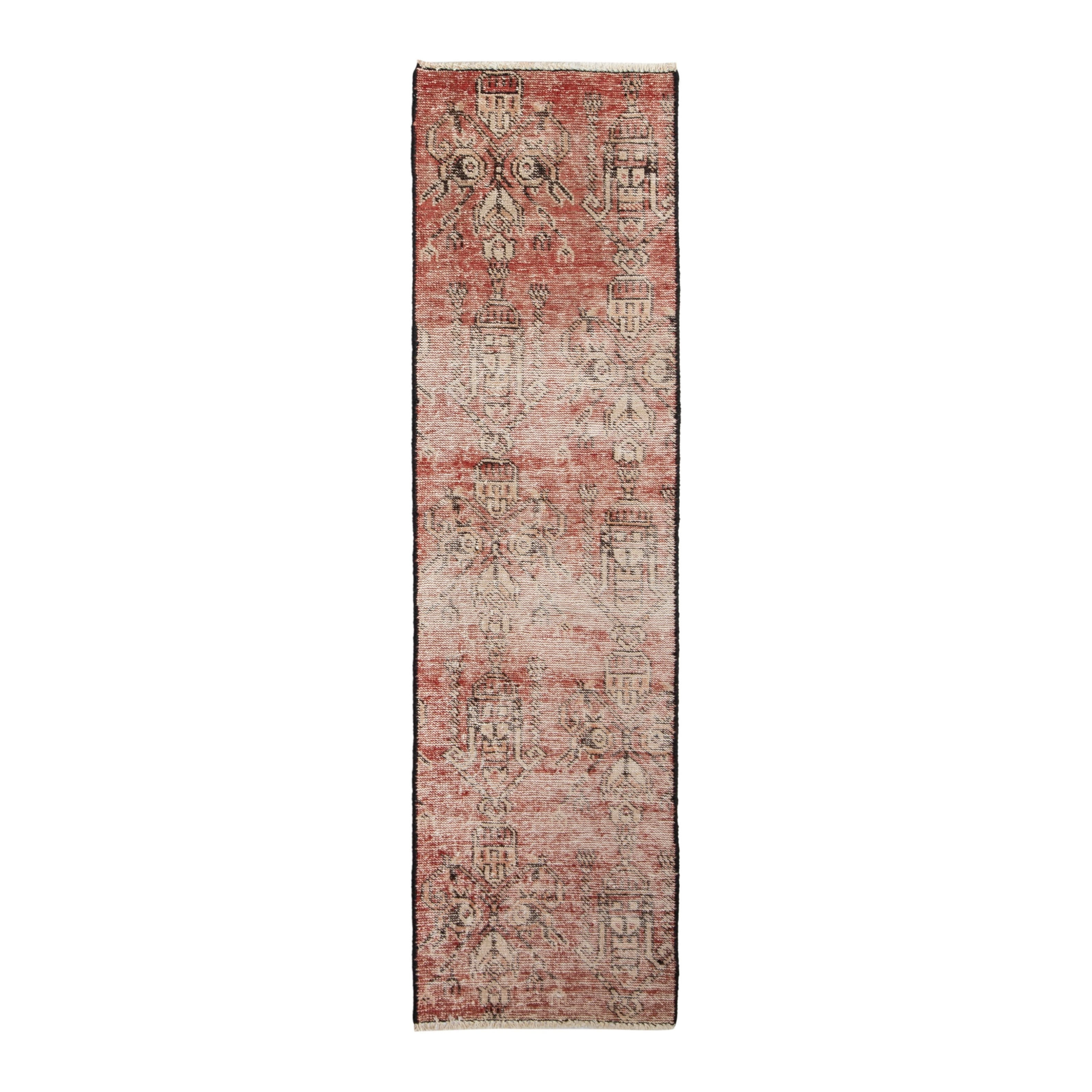 Persian Baluch accent rug in terracotta and muted pink, 1'6" x 5'5"