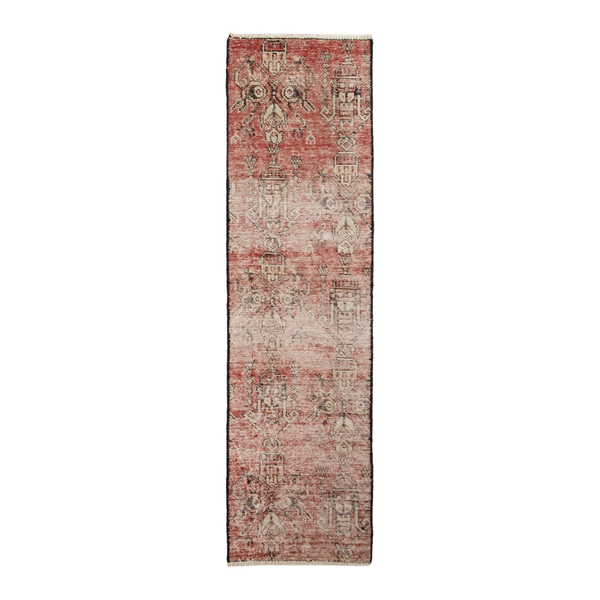 Persian Baluch runner rug in terracotta and muted pink, 1'6" x 5'5"