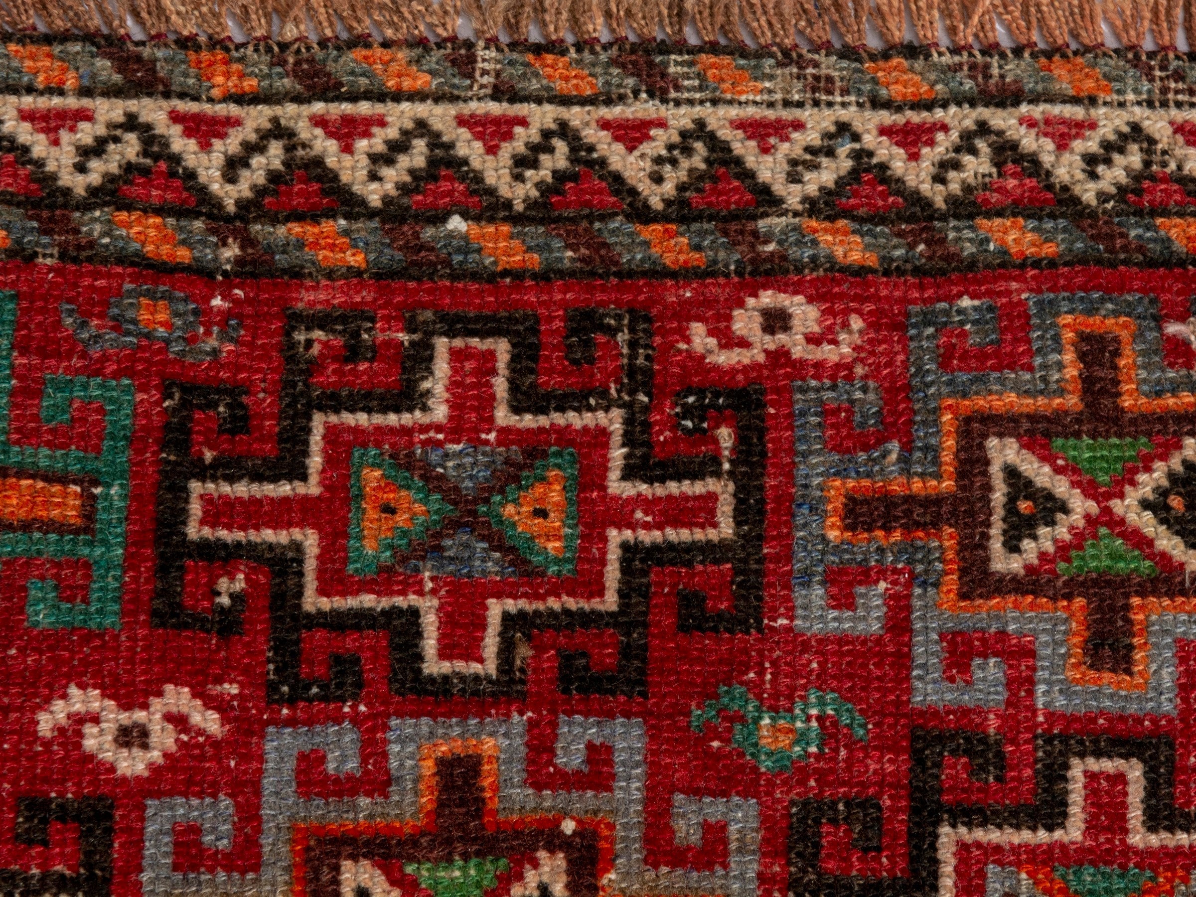 Persian Baluch accent rug in deep red and cream, view 13 of 18