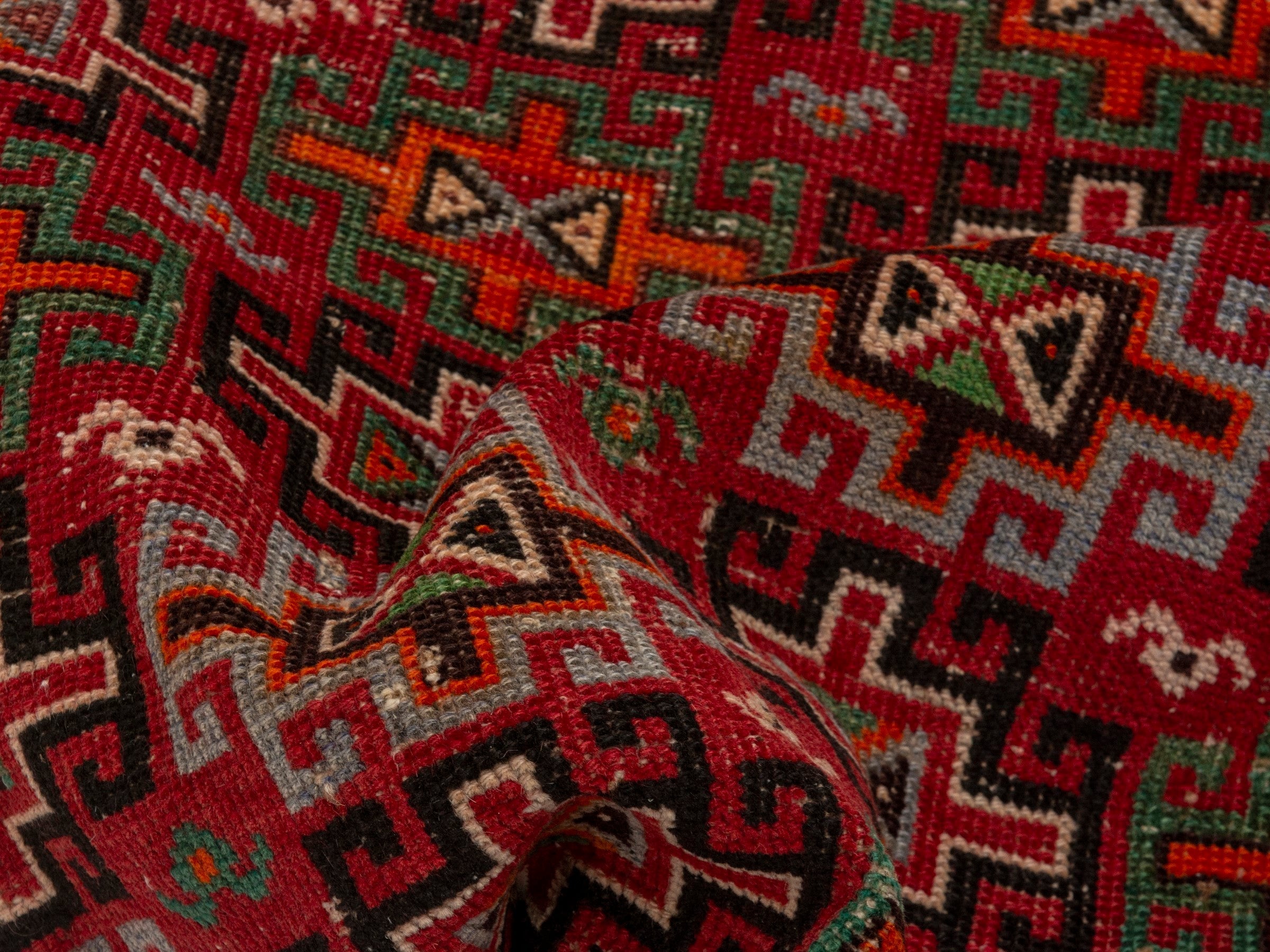Persian Baluch accent rug in deep red and cream, view 15 of 18