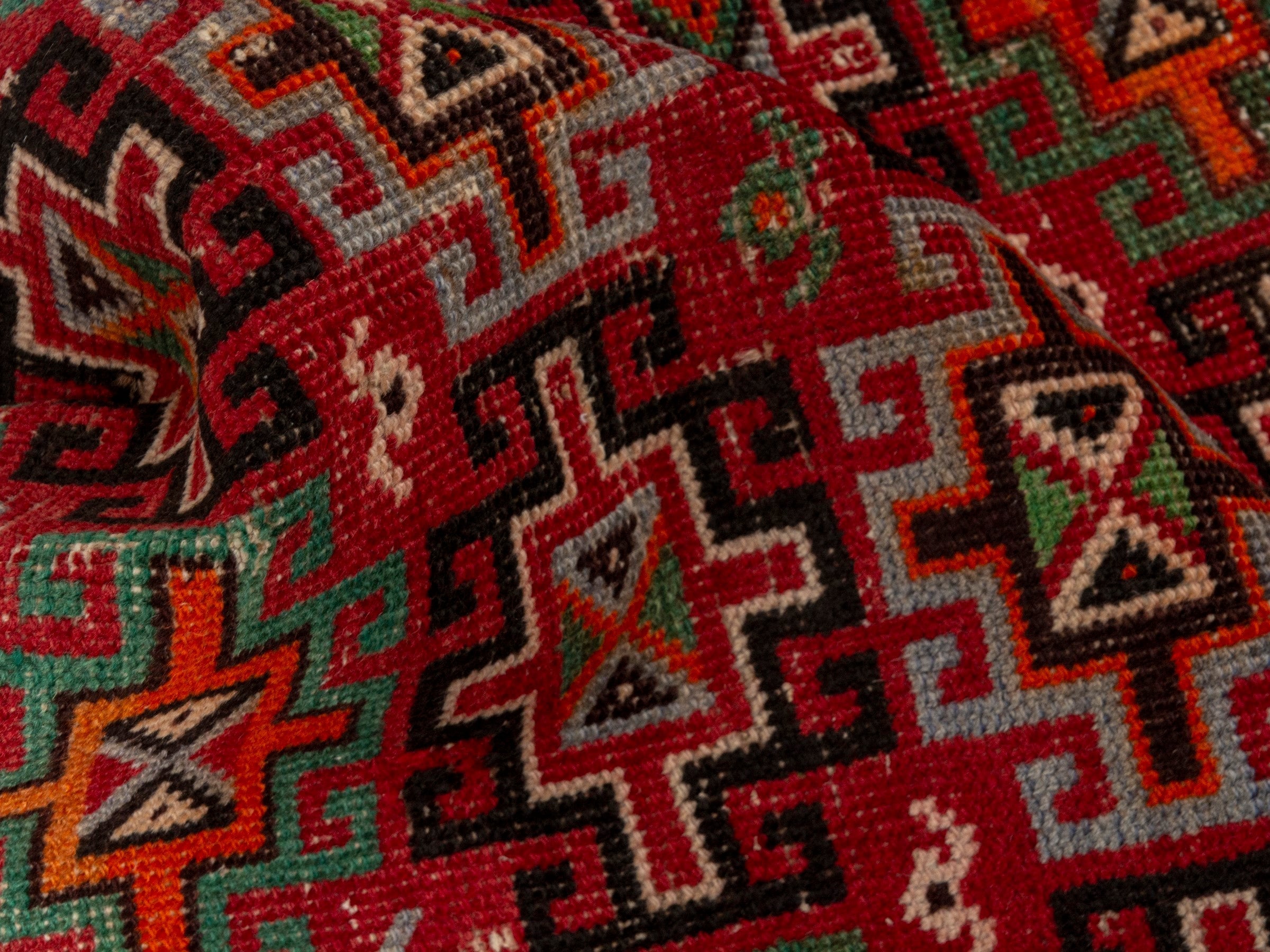 Persian Baluch accent rug in deep red and cream, view 16 of 18