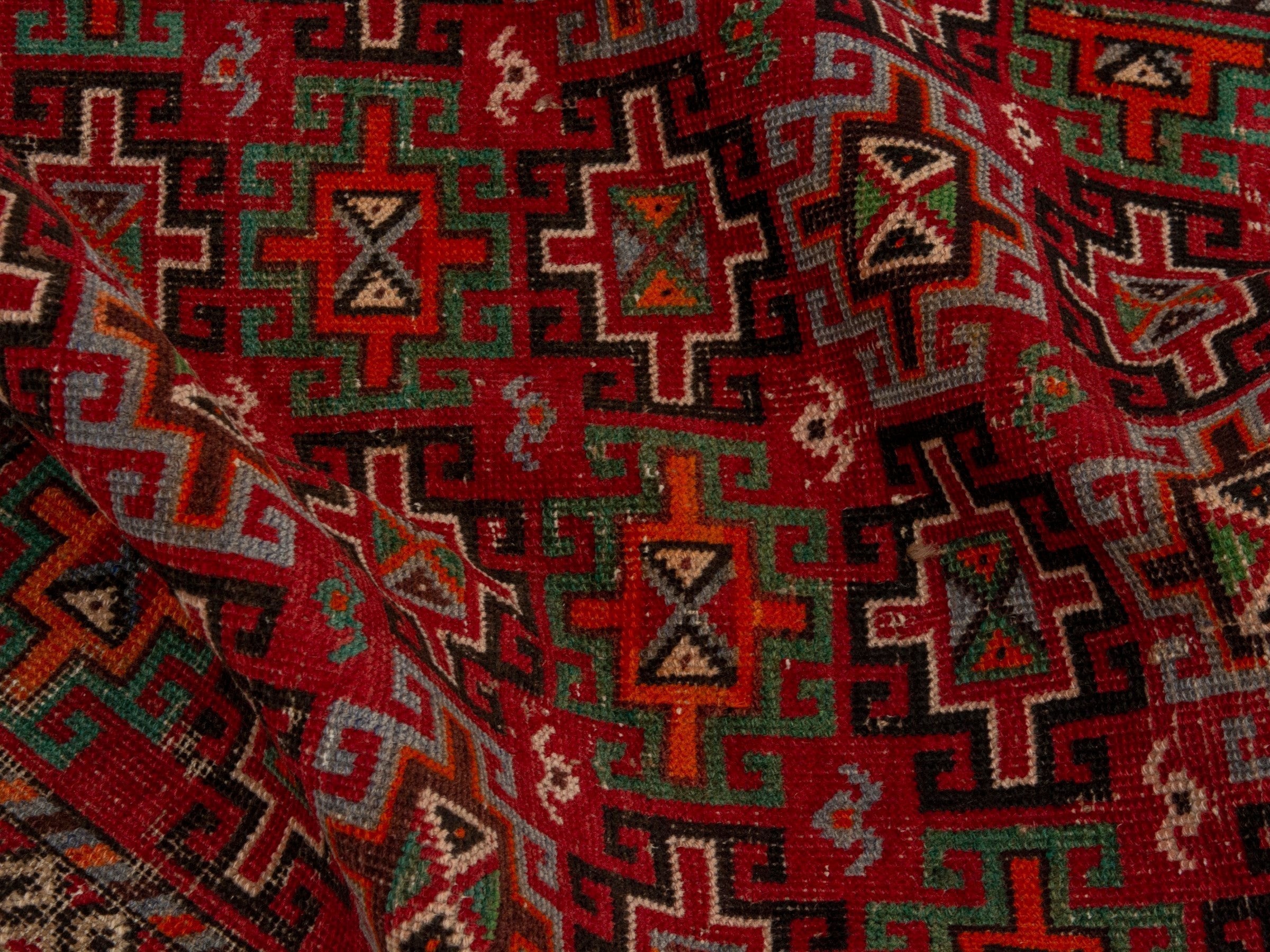 Persian Baluch accent rug in deep red and cream, view 17 of 18