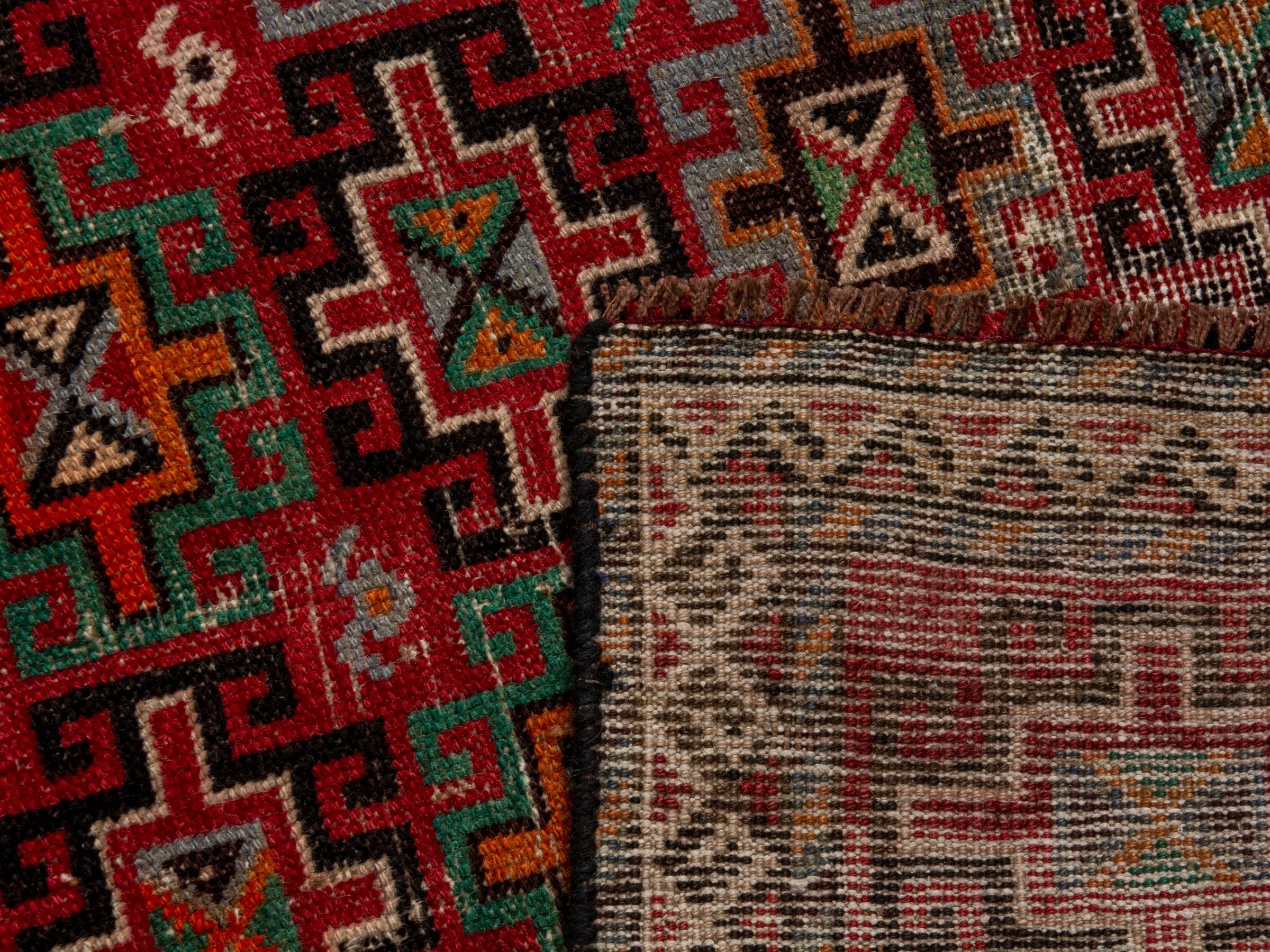 Persian Baluch accent rug in deep red and cream, view 18 of 18