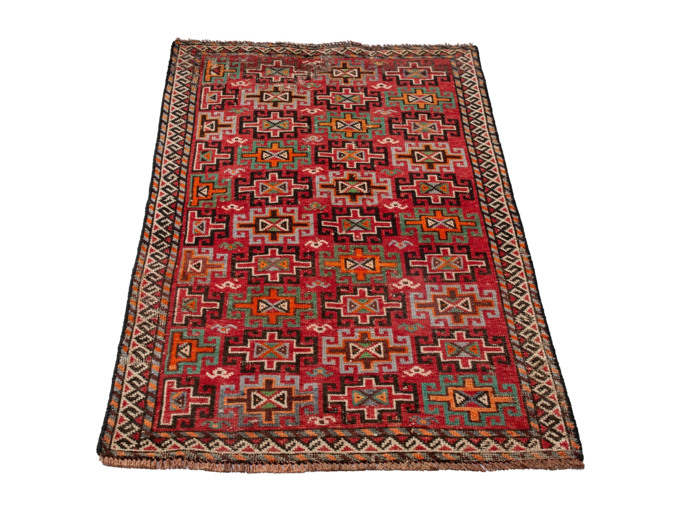 Persian Baluch accent rug in deep red and cream, view 2 of 18
