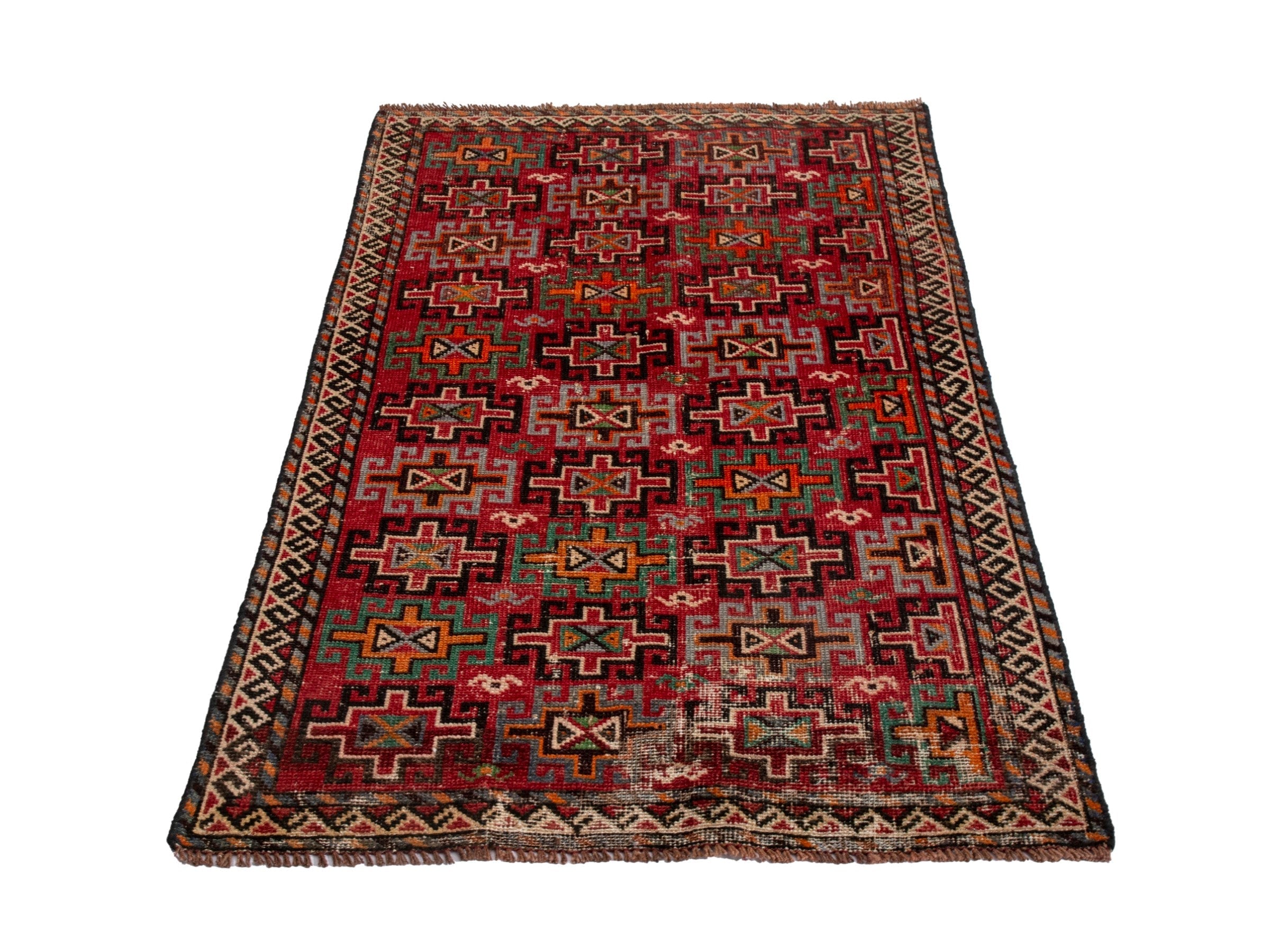 Persian Baluch accent rug in deep red and cream, view 3 of 18