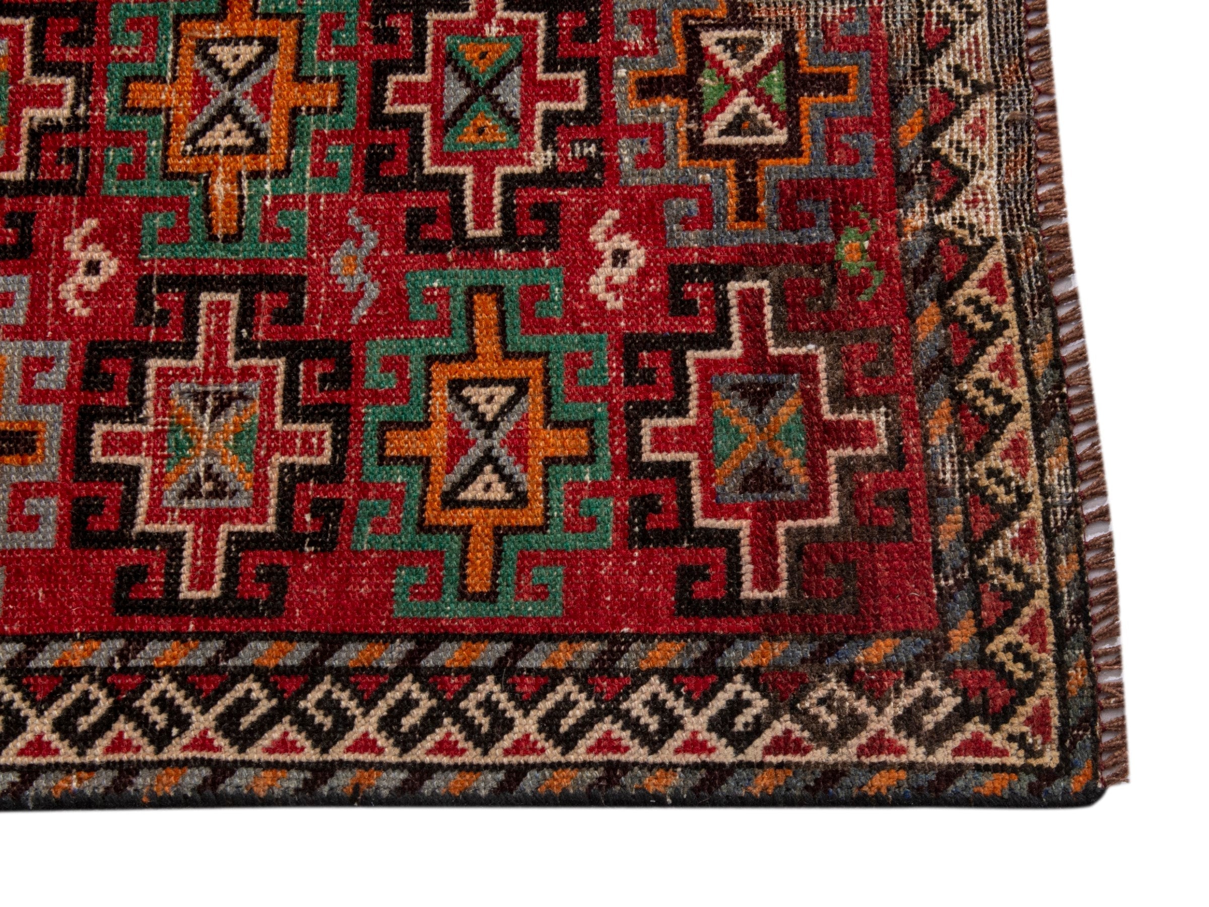 Persian Baluch accent rug in deep red and cream, view 10 of 18