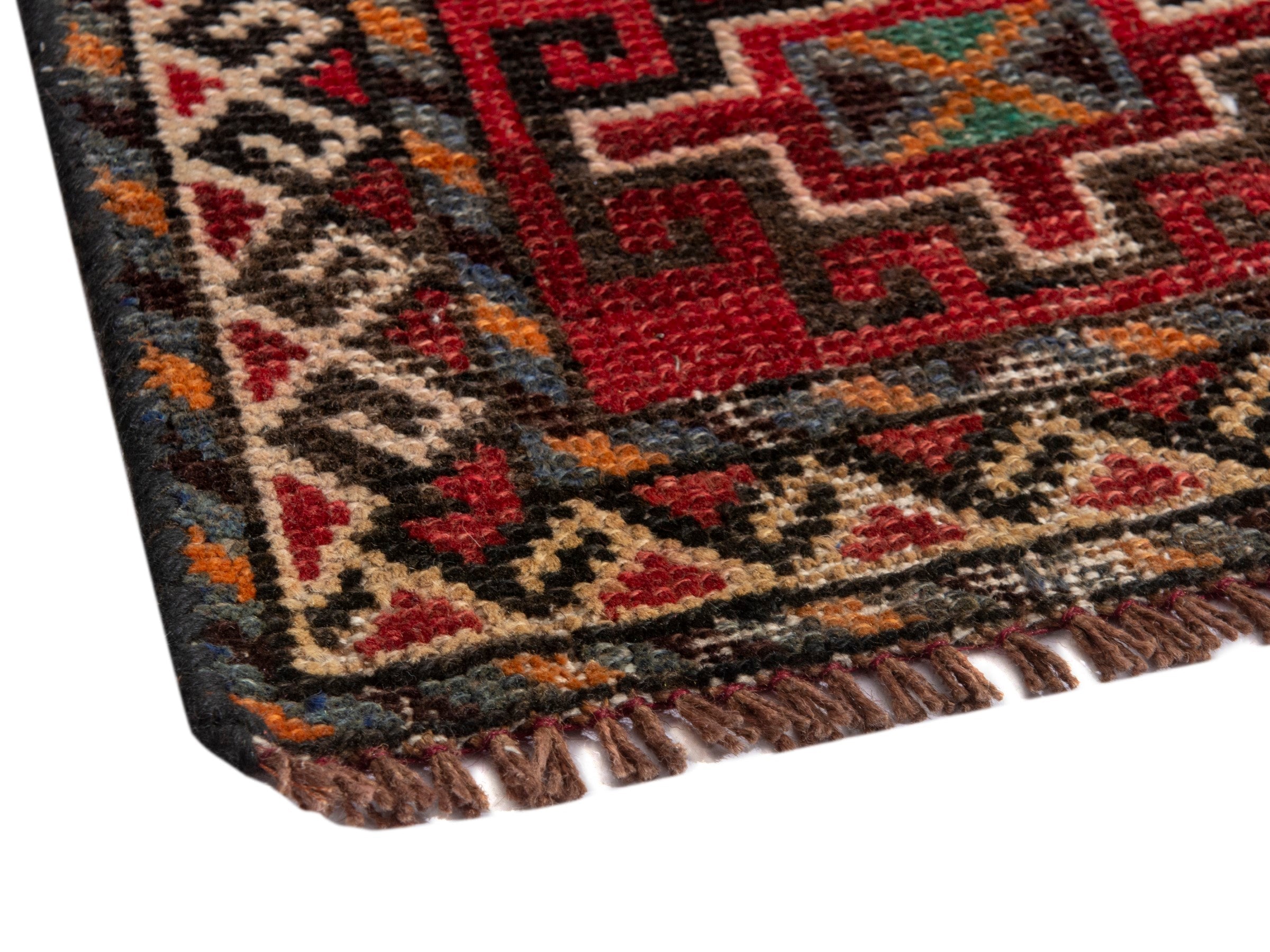 Persian Baluch accent rug in deep red and cream, view 5 of 18