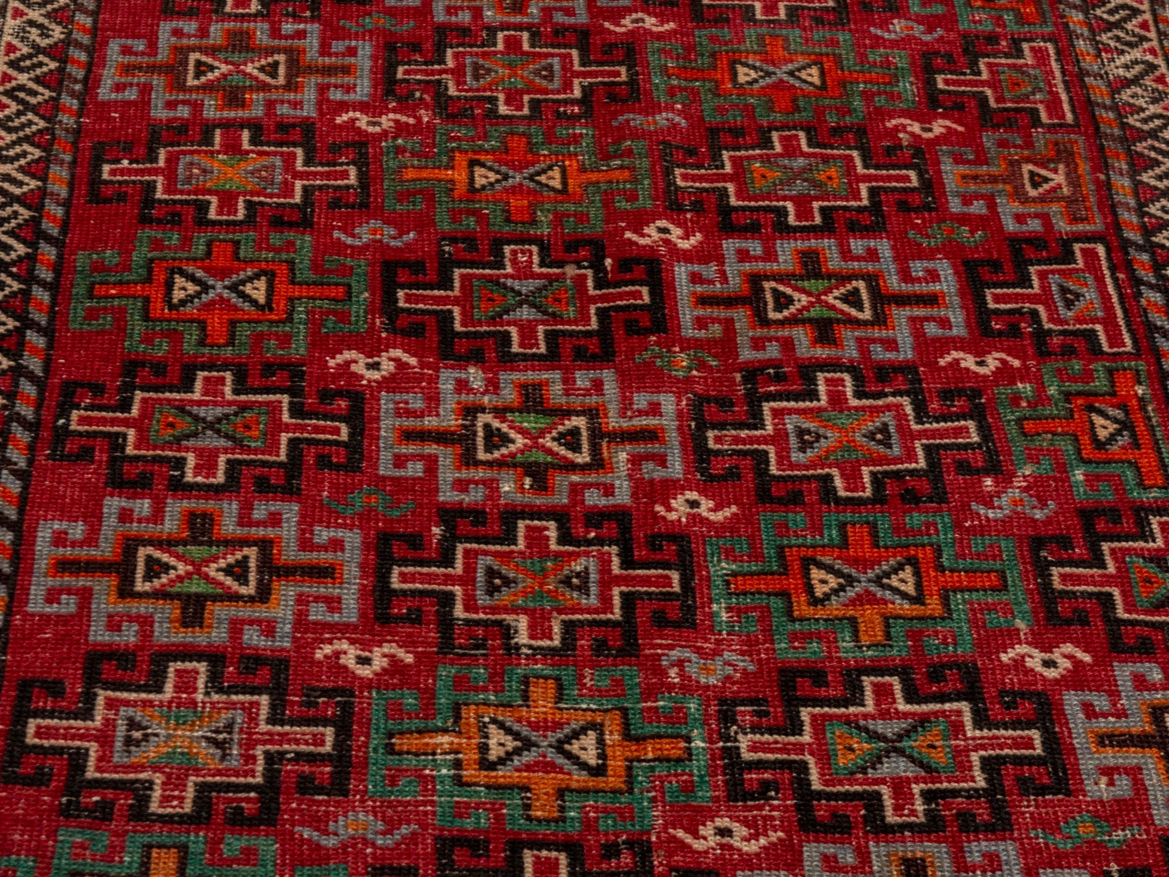 Persian Baluch accent rug in deep red and cream, view 8 of 18