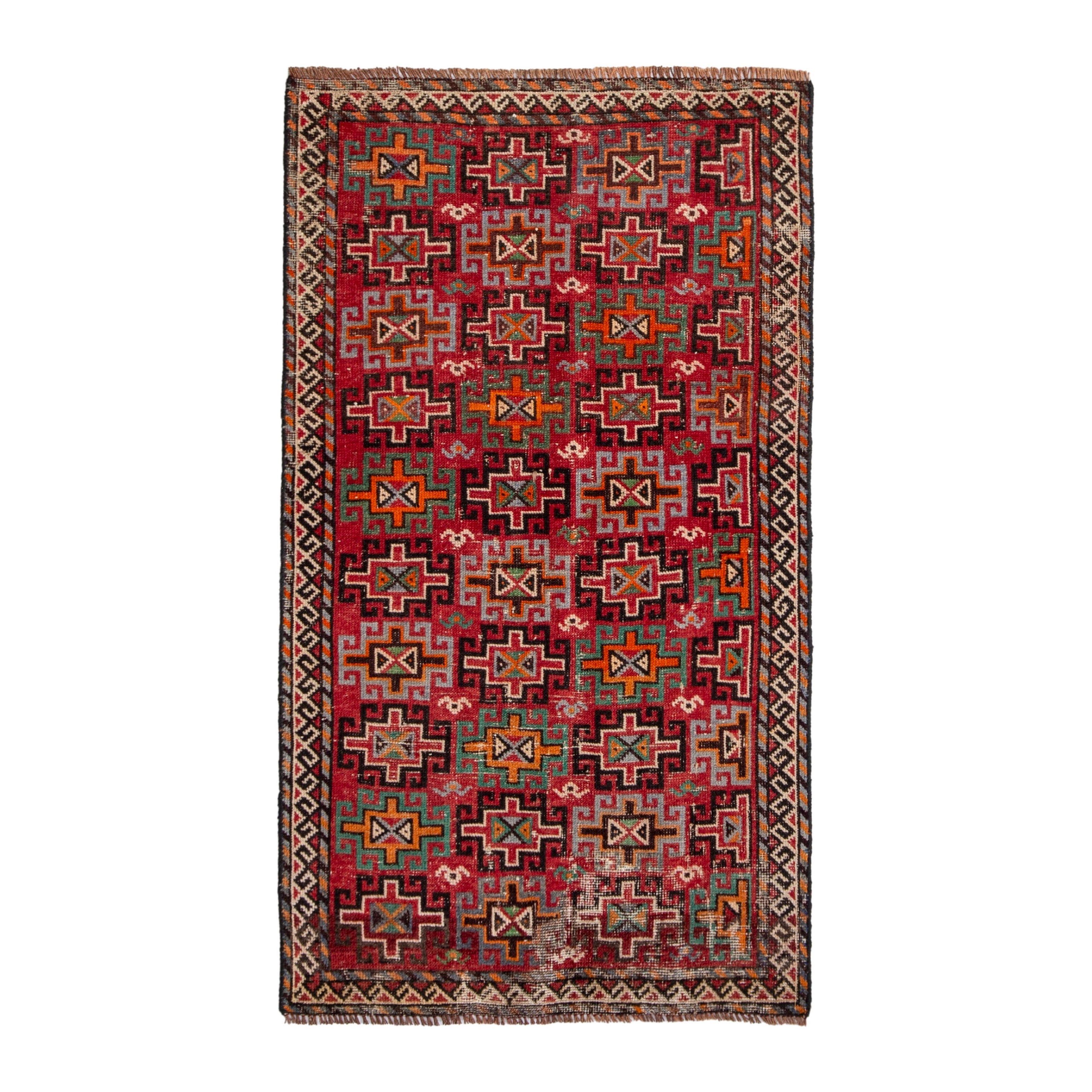 Persian Baluch accent rug in deep red and cream, 3'1" x 4'10"