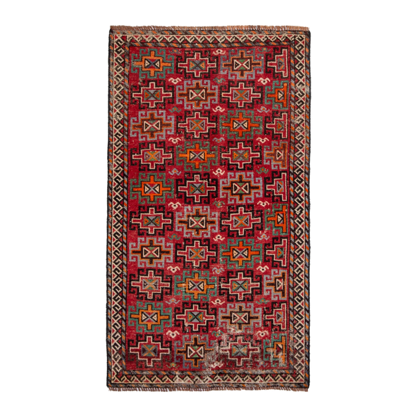 Persian Baluch accent rug in deep red and cream, 3'1" x 4'10"