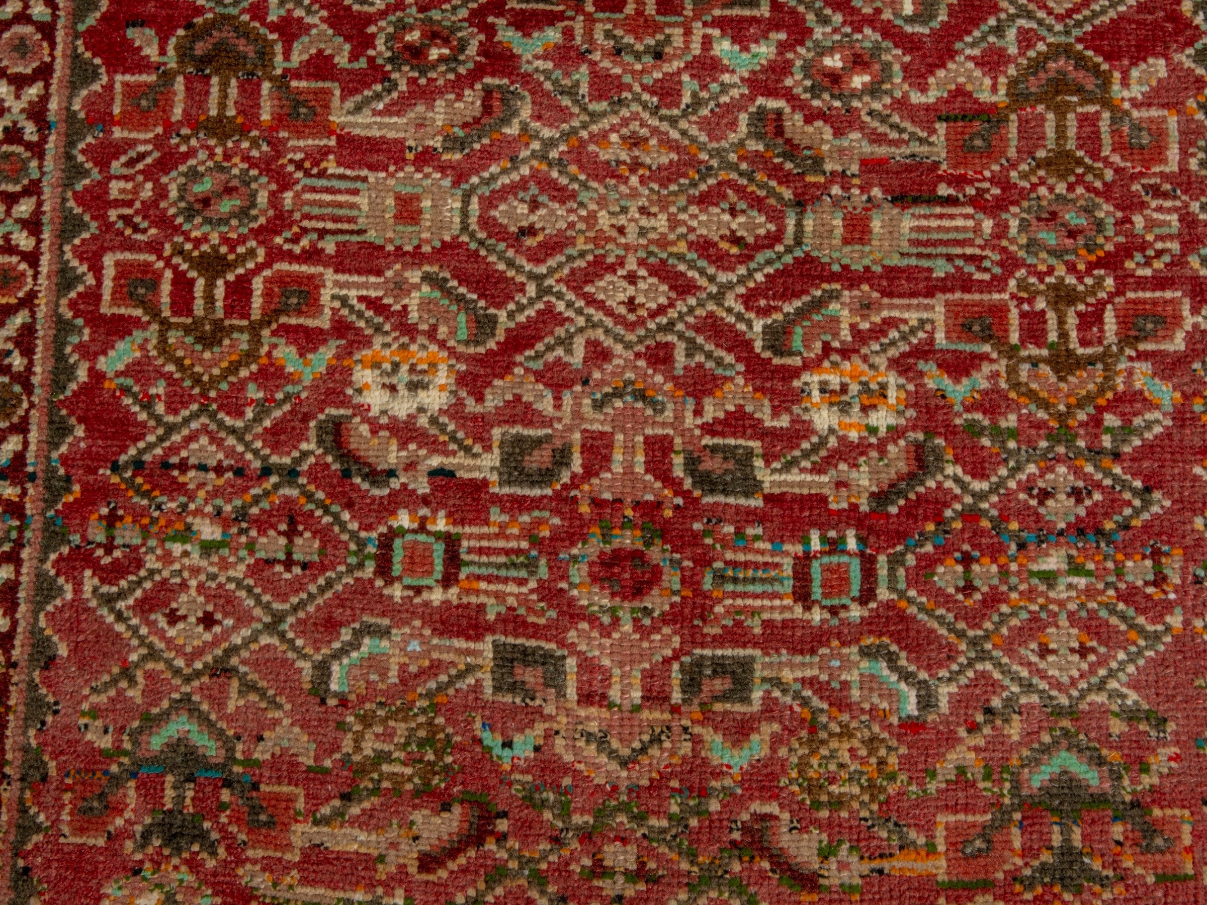 Persian Hamedan accent rug in deep red and cream, view 8 of 18