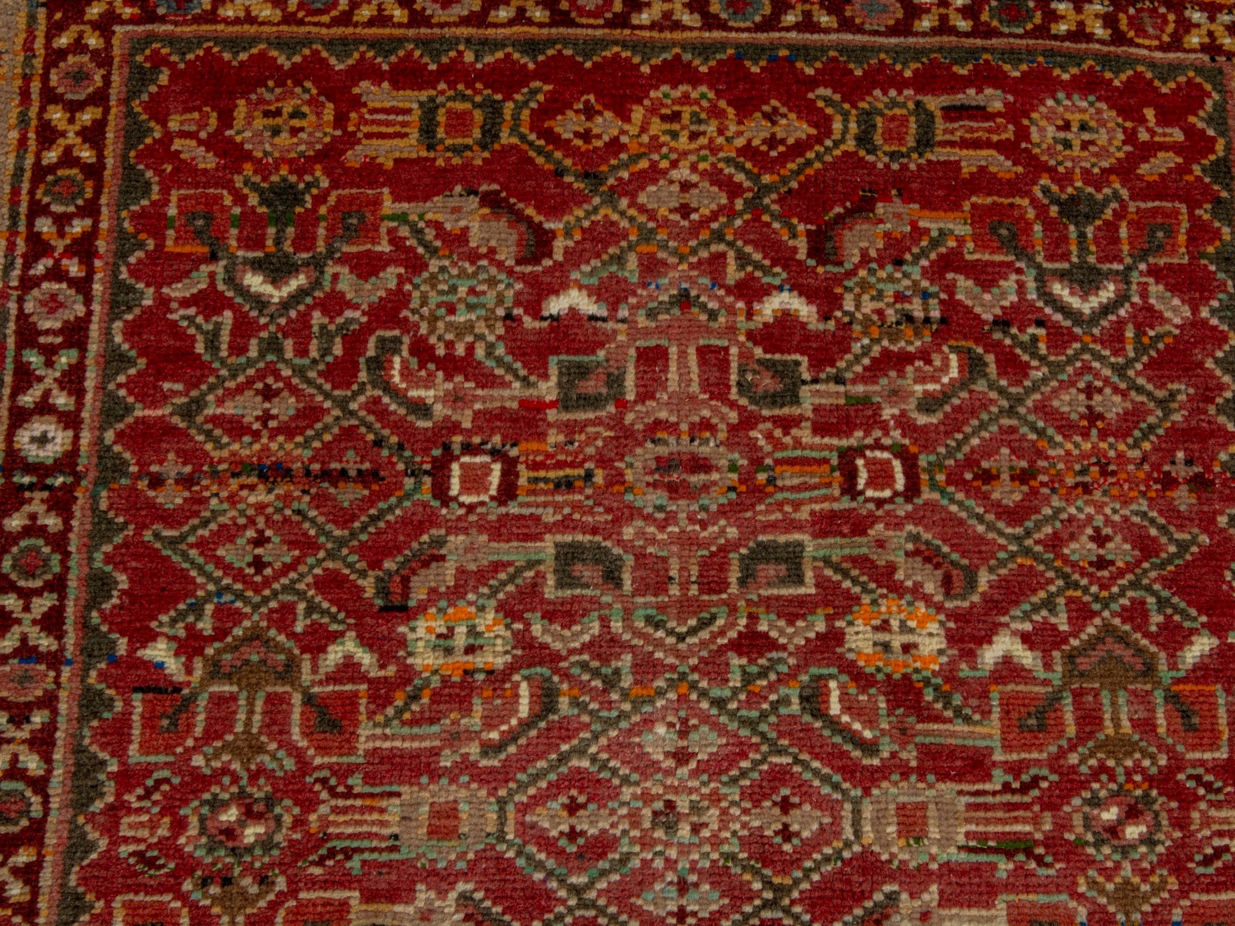 Persian Hamedan accent rug in deep red and cream, view 11 of 18
