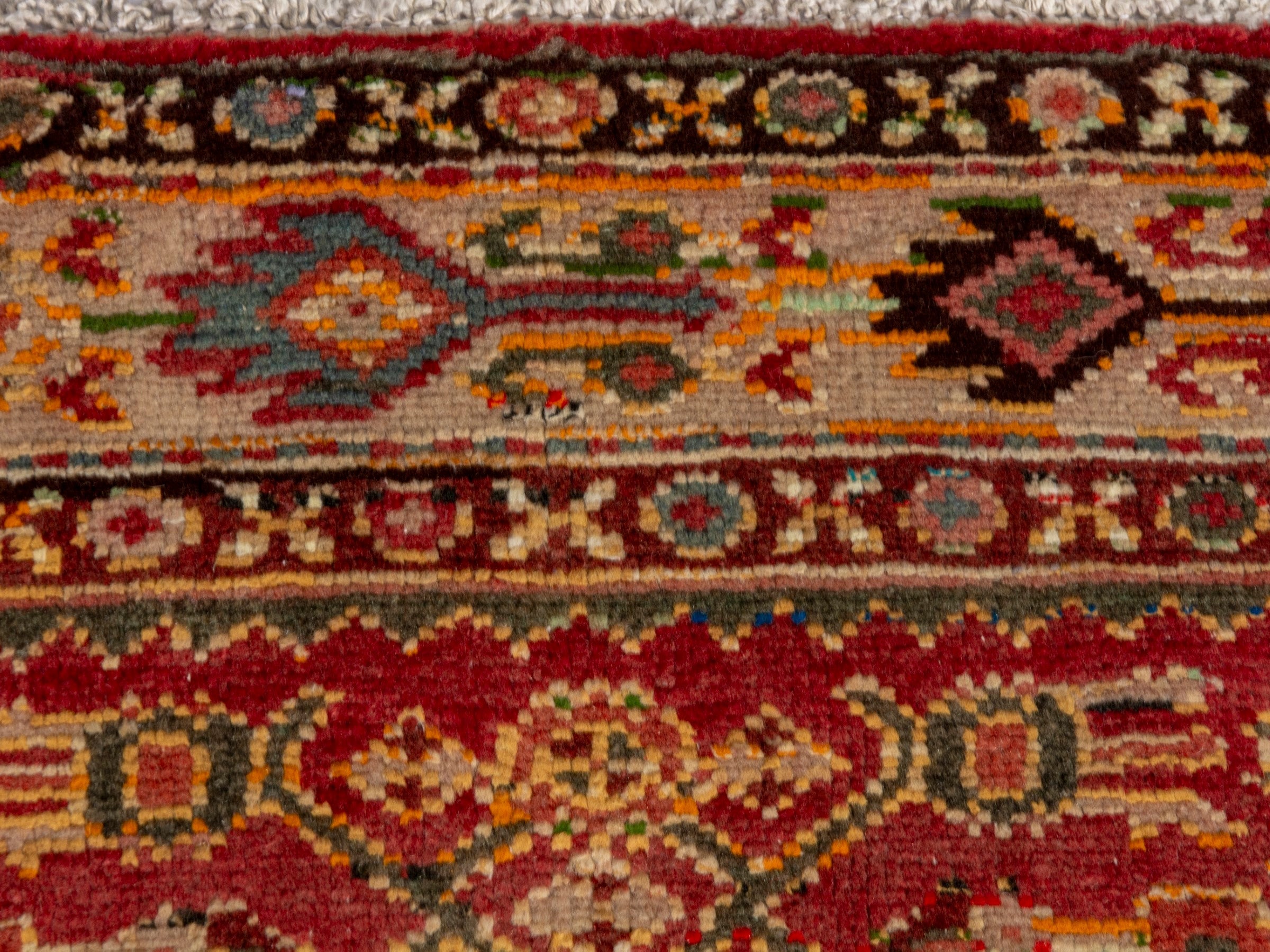 Persian Hamedan accent rug in deep red and cream, view 13 of 18