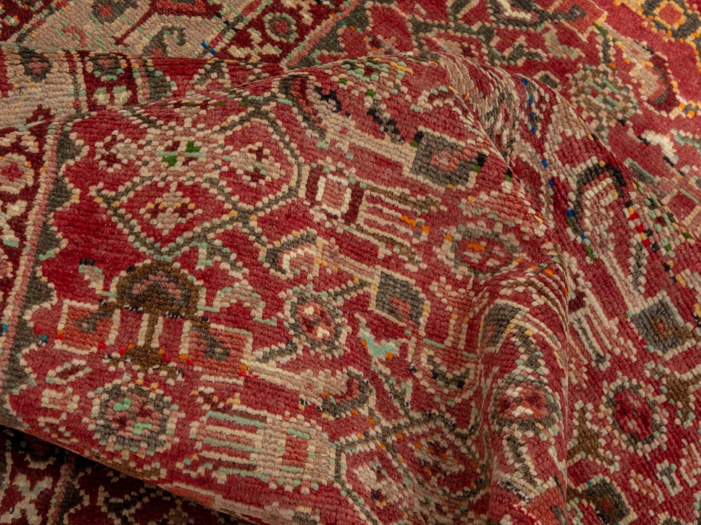 Persian Hamedan accent rug in deep red and cream, view 14 of 18