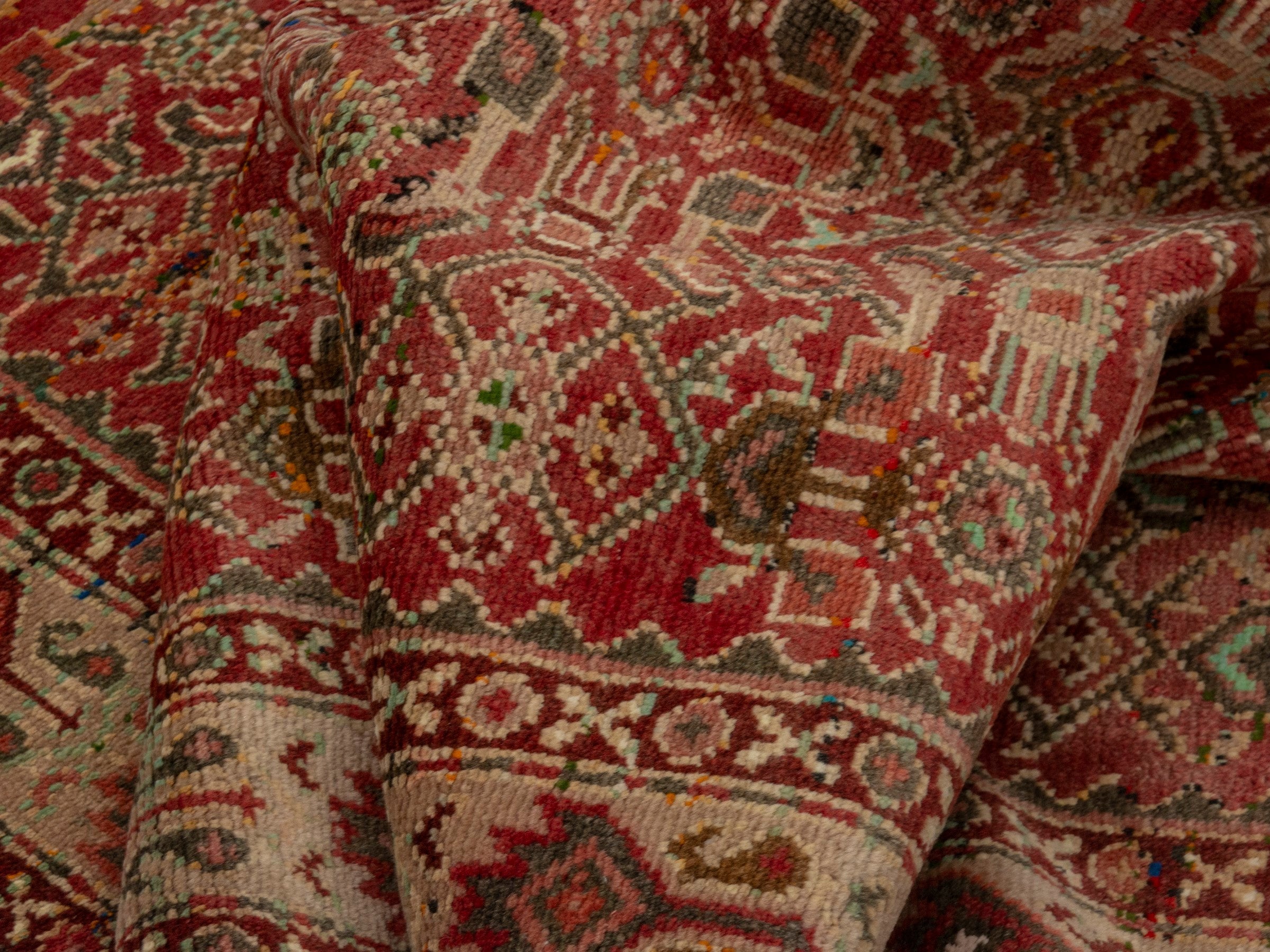 Persian Hamedan accent rug in deep red and cream, view 15 of 18