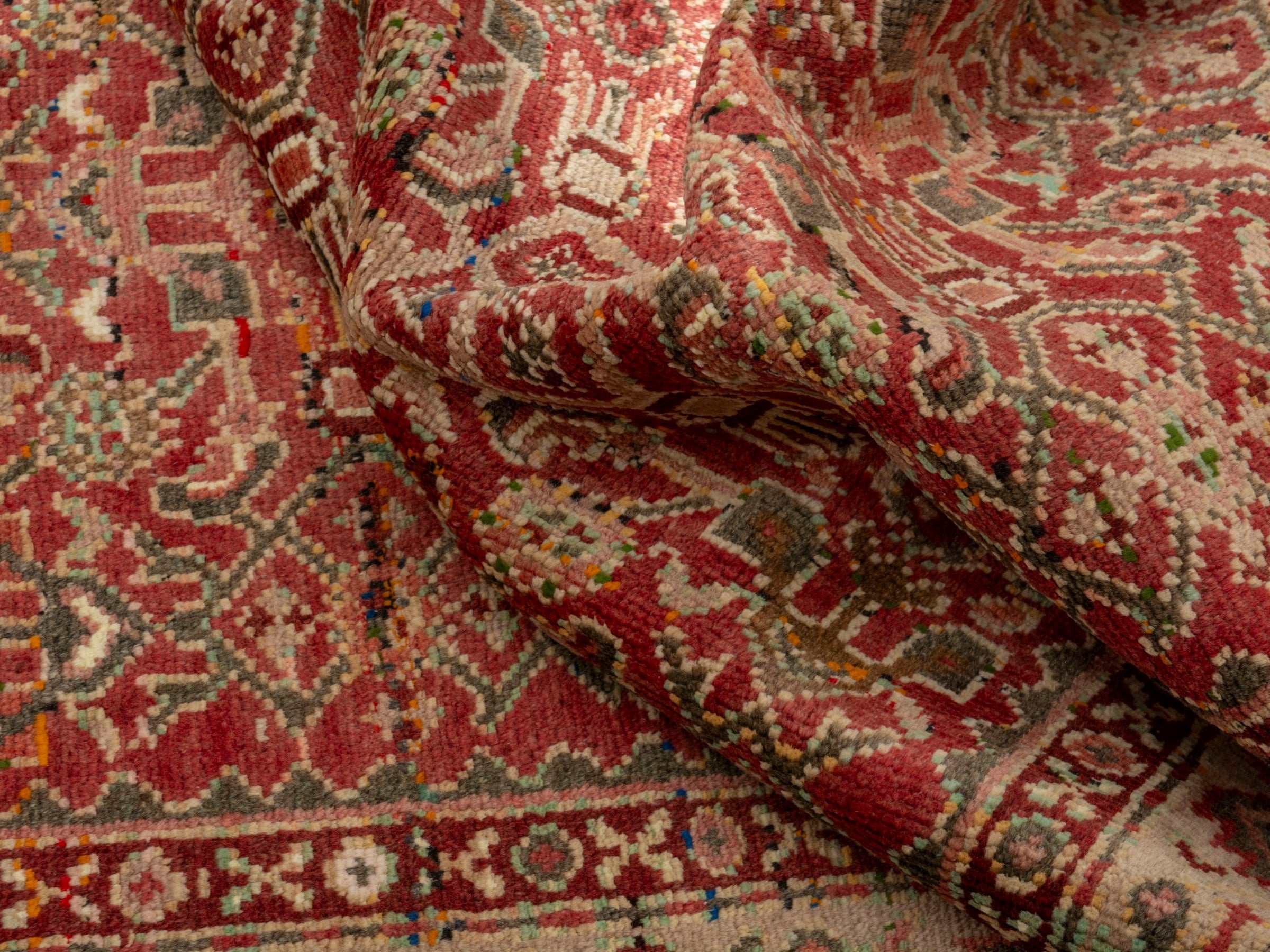 Persian Hamedan accent rug in deep red and cream, view 16 of 18