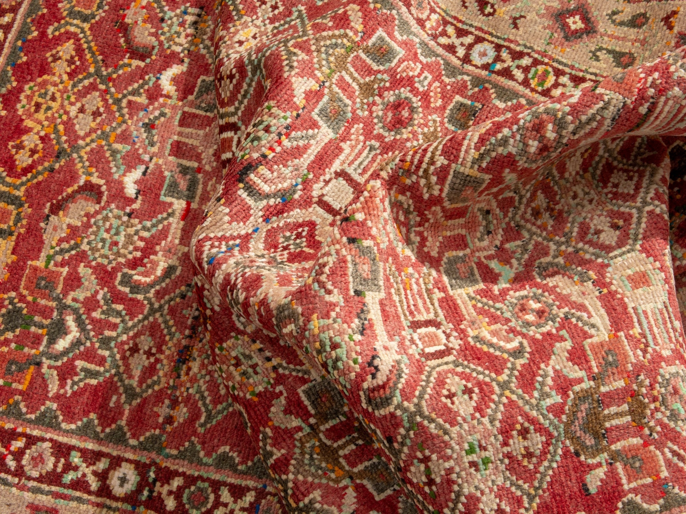 Persian Hamedan accent rug in deep red and cream, view 17 of 18