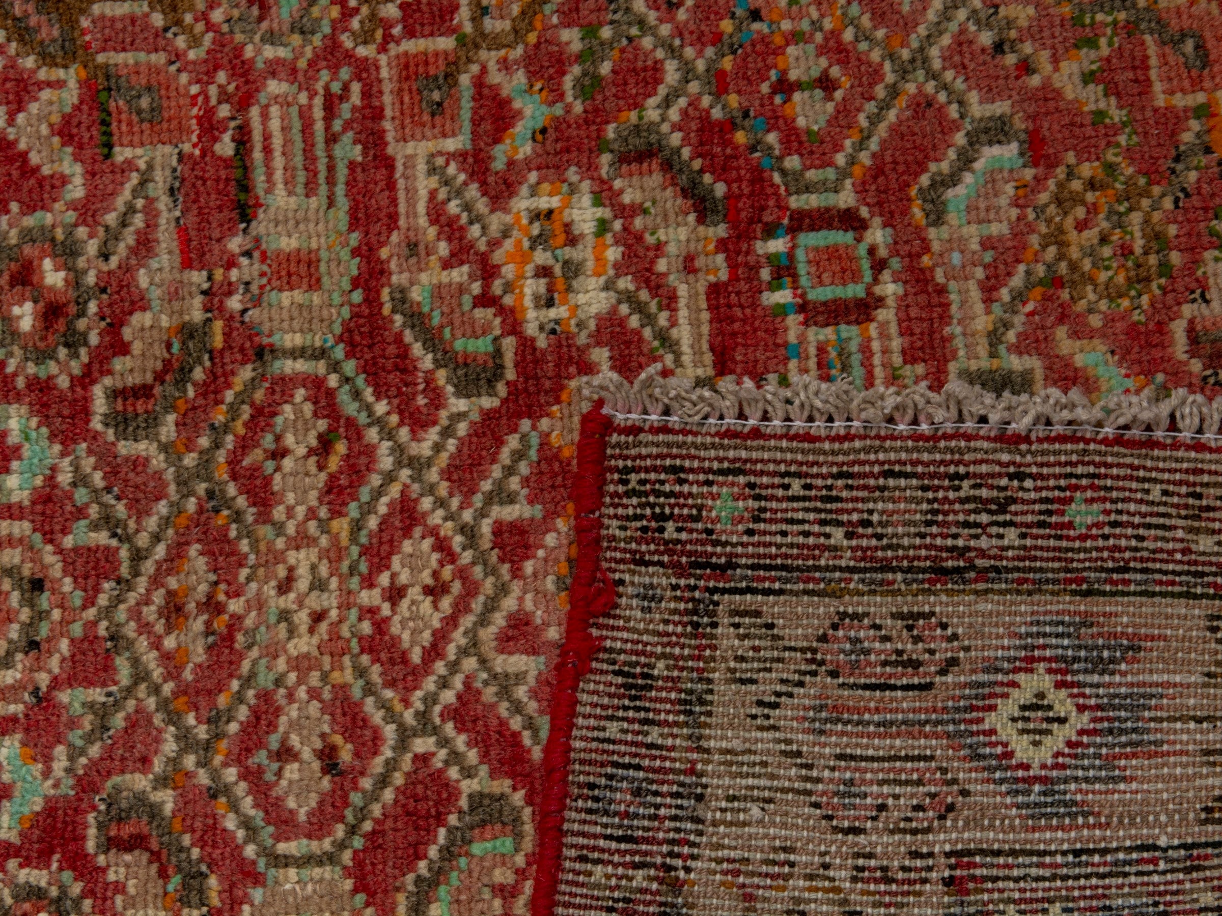 Persian Hamedan accent rug in deep red and cream, view 18 of 18