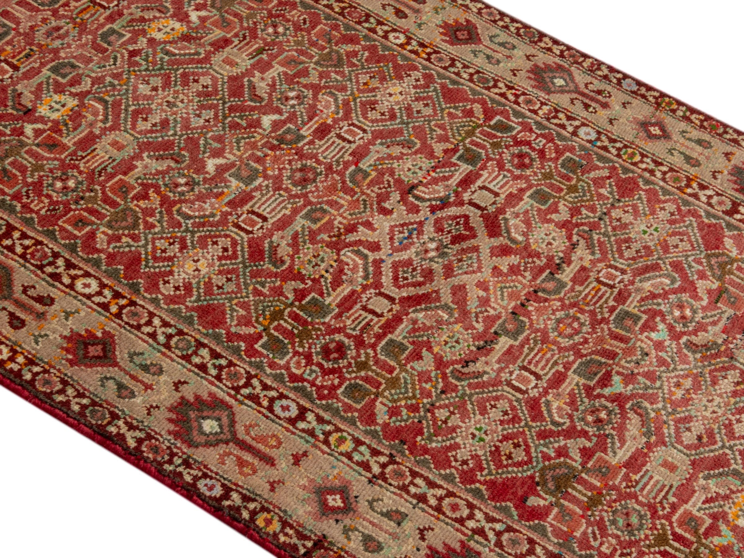 Persian Hamedan accent rug in deep red and cream, view 4 of 18