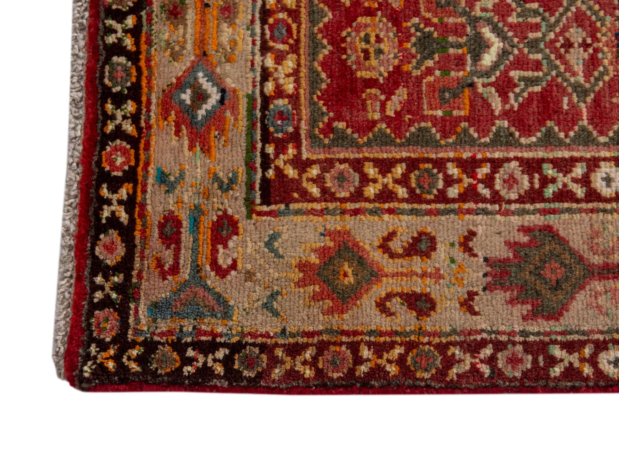 Persian Hamedan accent rug in deep red and cream, view 10 of 18