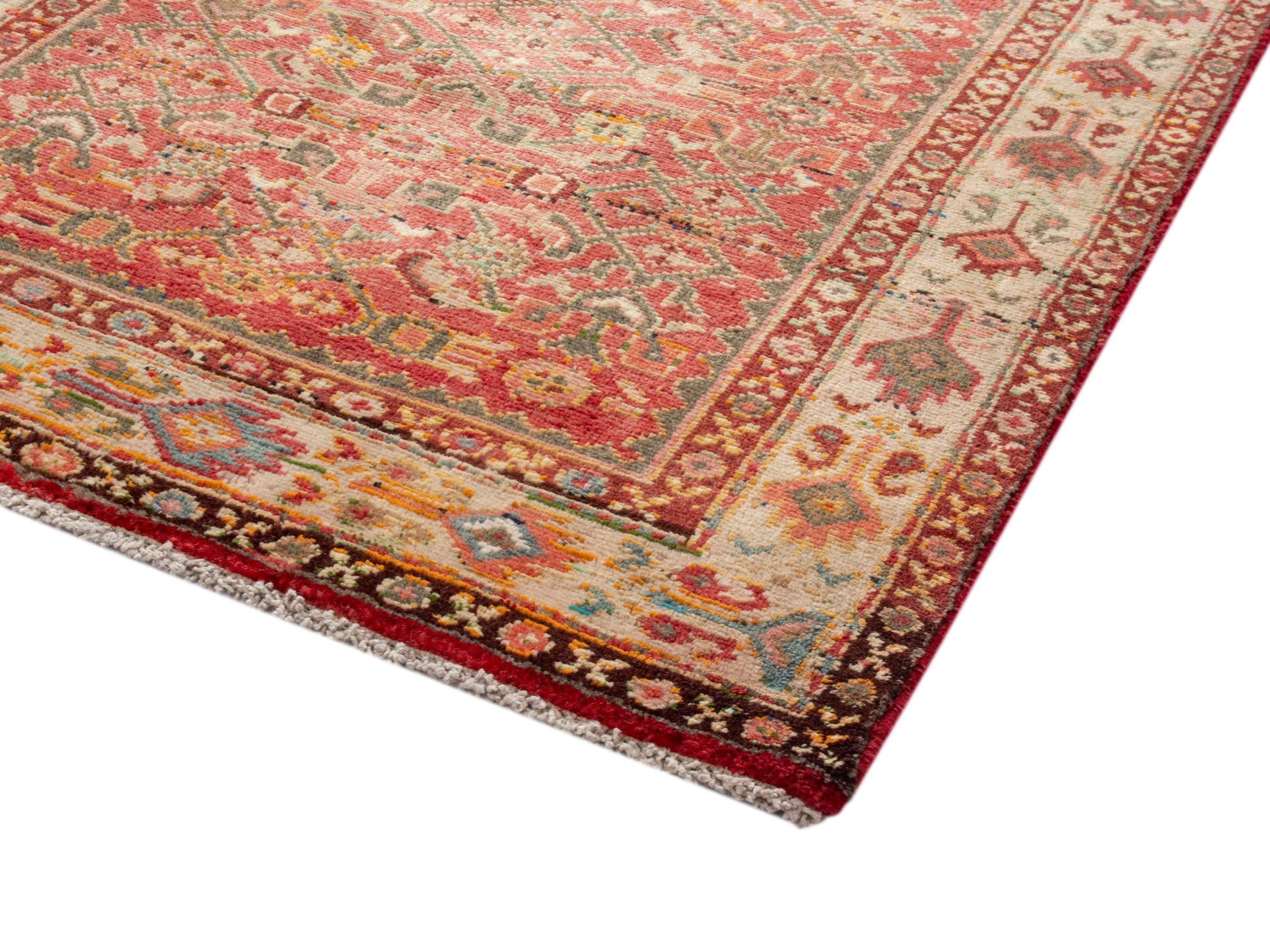 Persian Hamedan accent rug in deep red and cream, view 5 of 18