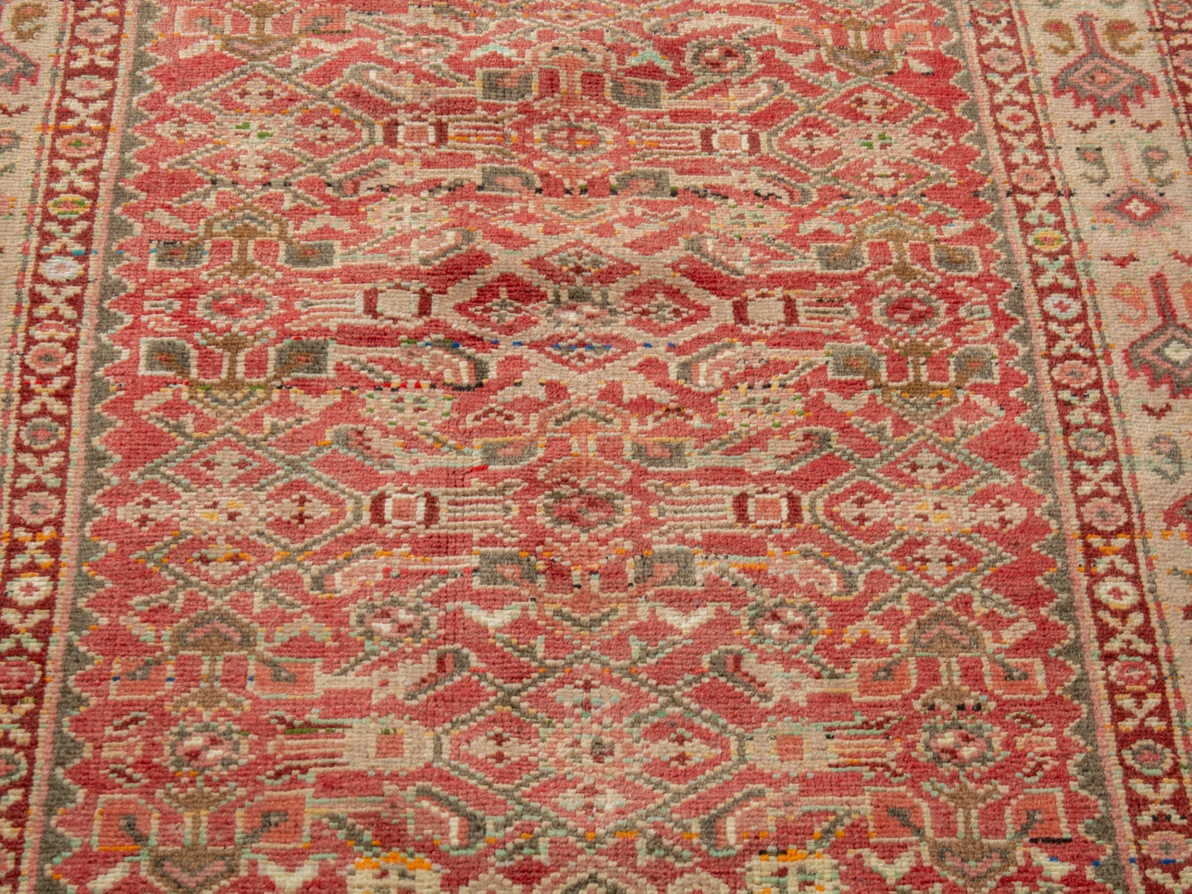 Persian Hamedan accent rug in deep red and cream, view 9 of 18