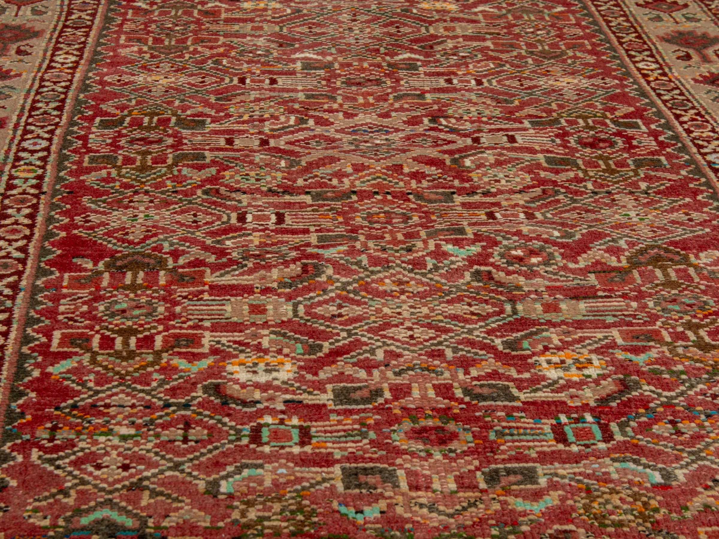 Persian Hamedan accent rug in deep red and cream, view 6 of 18