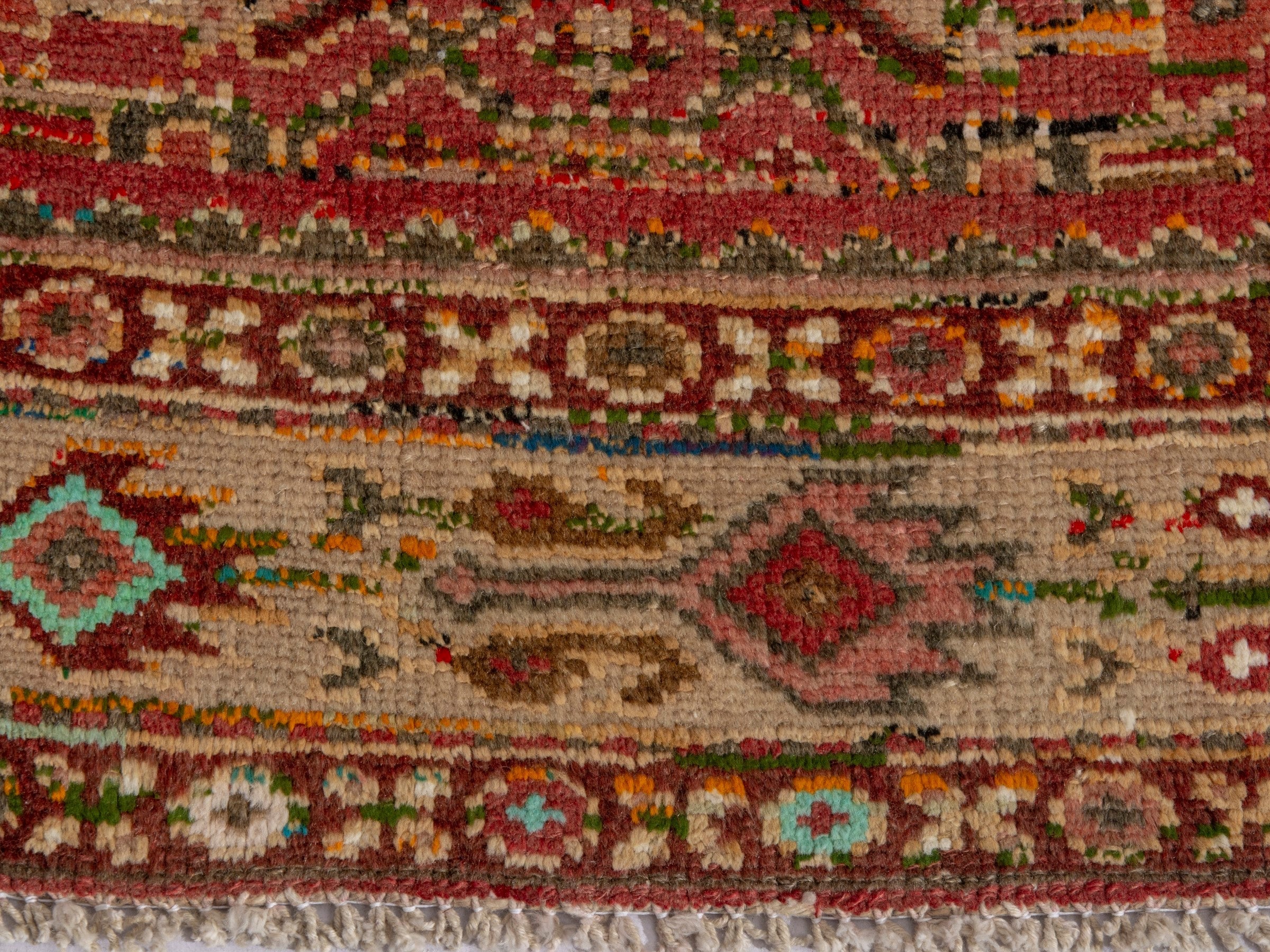 Persian Hamedan accent rug in deep red and cream, view 7 of 18