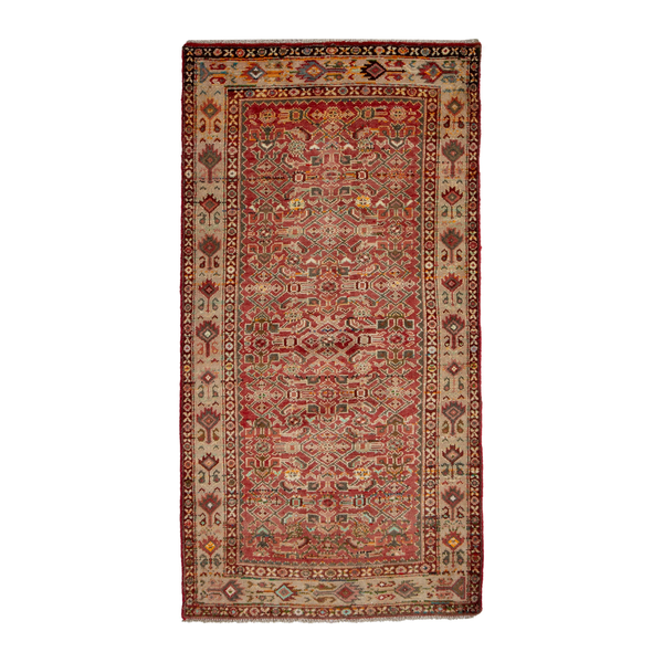Persian Hamadan accent rug in deep red and cream, 3'4" x 6'5"