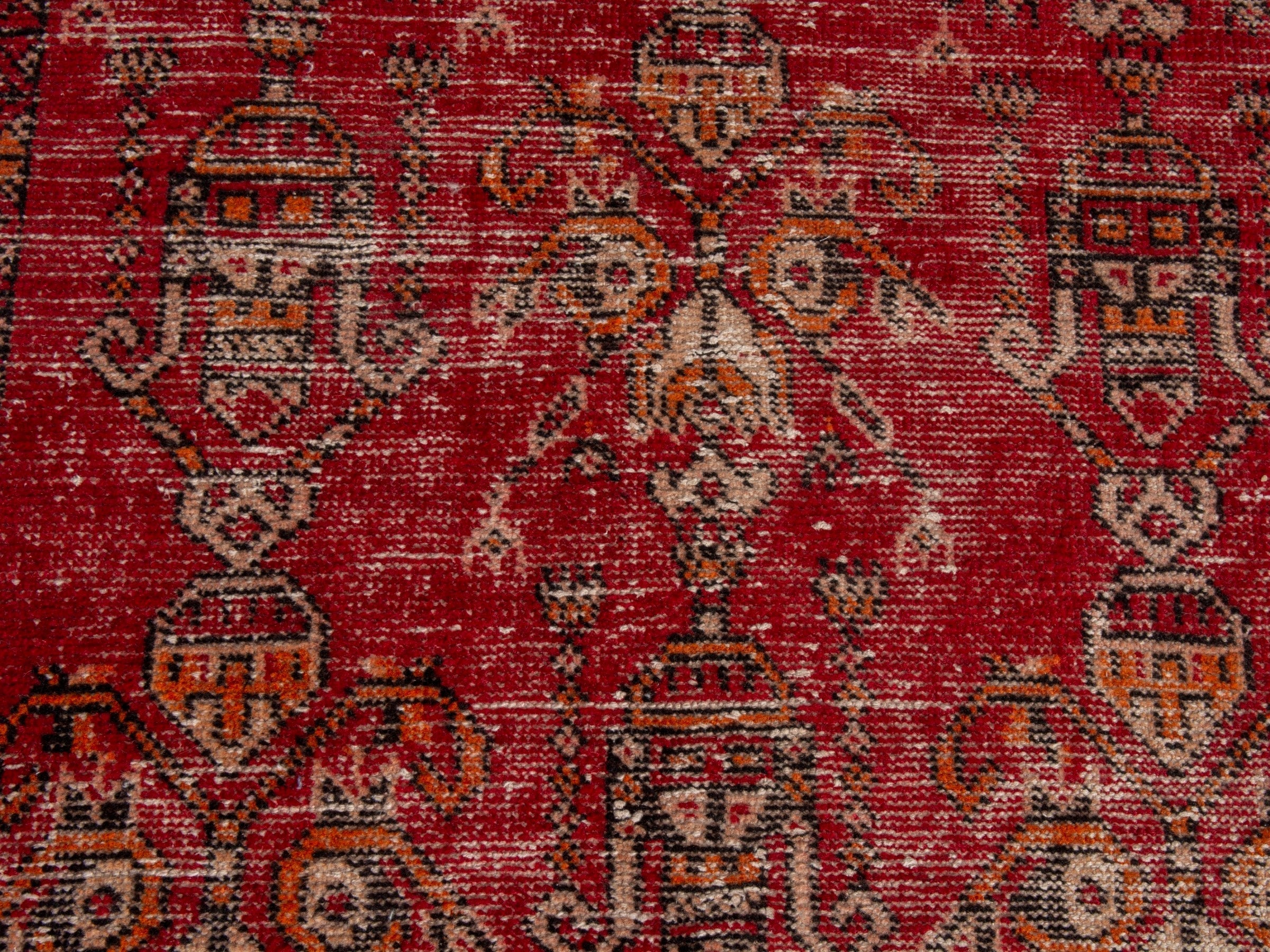 Persian Ferdos accent rug in deep red and muted yellow, view 11 of 18
