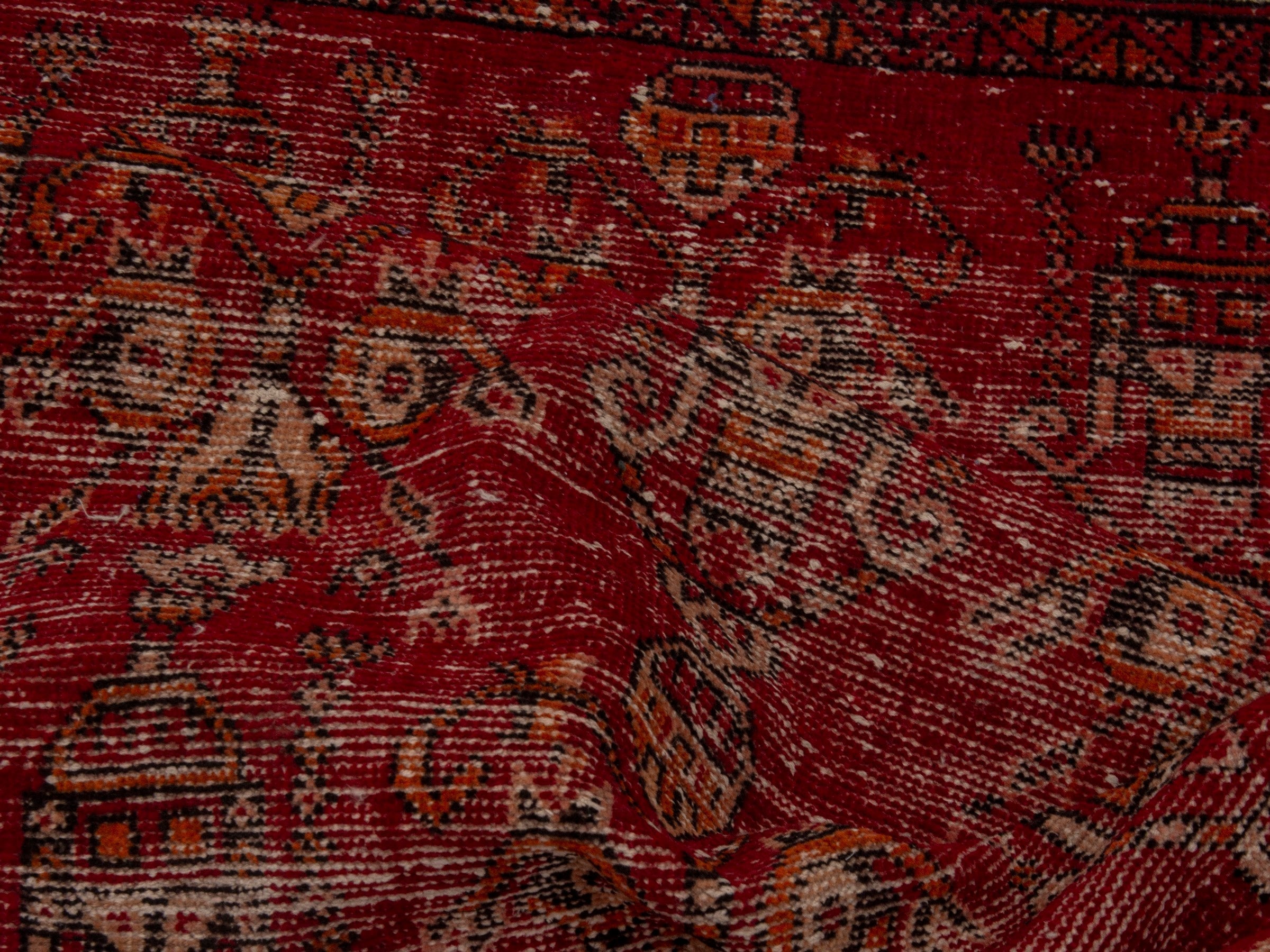 Persian Ferdos accent rug in deep red and muted yellow, view 16 of 18
