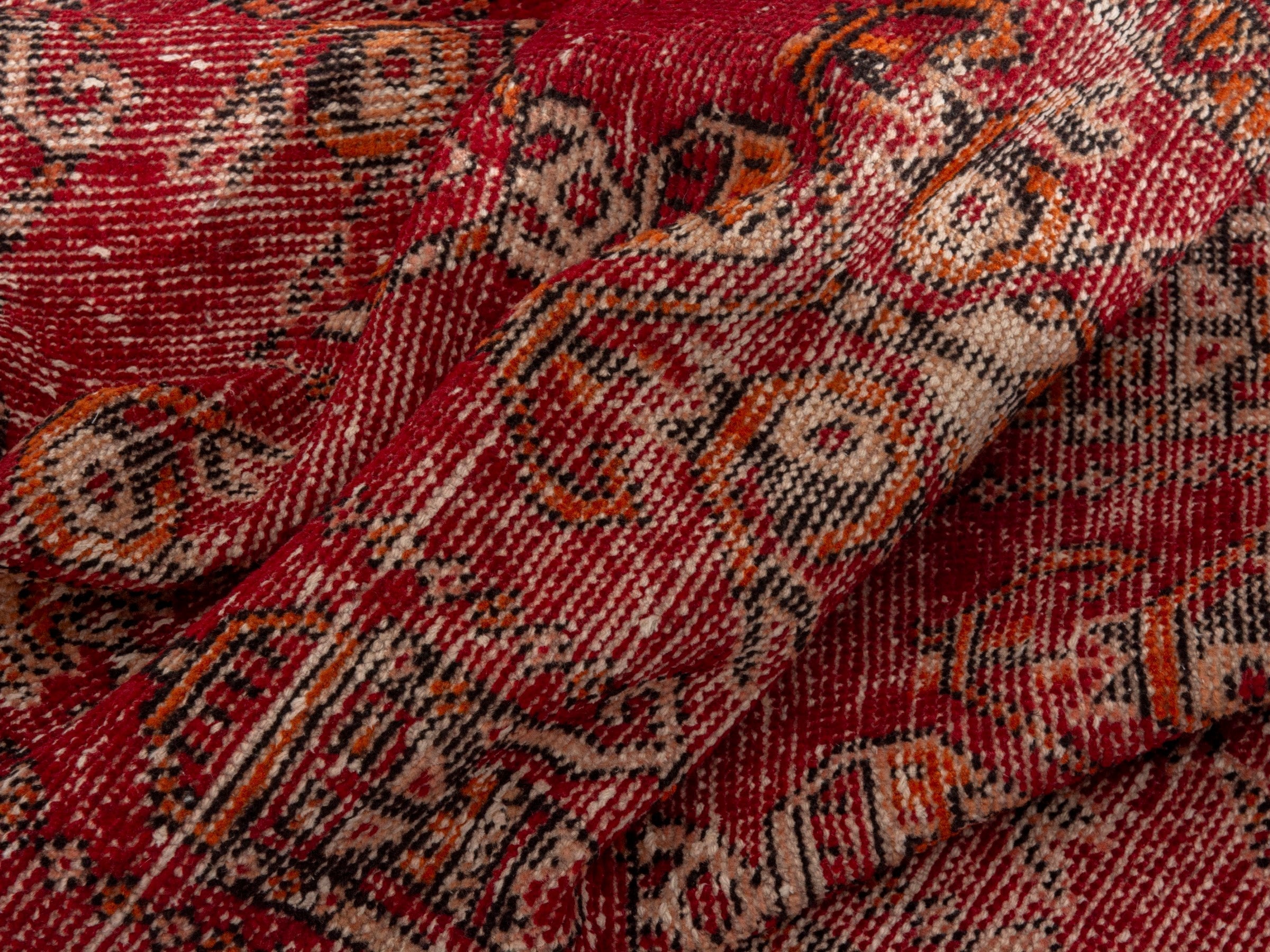 Persian Ferdos accent rug in deep red and muted yellow, view 17 of 18