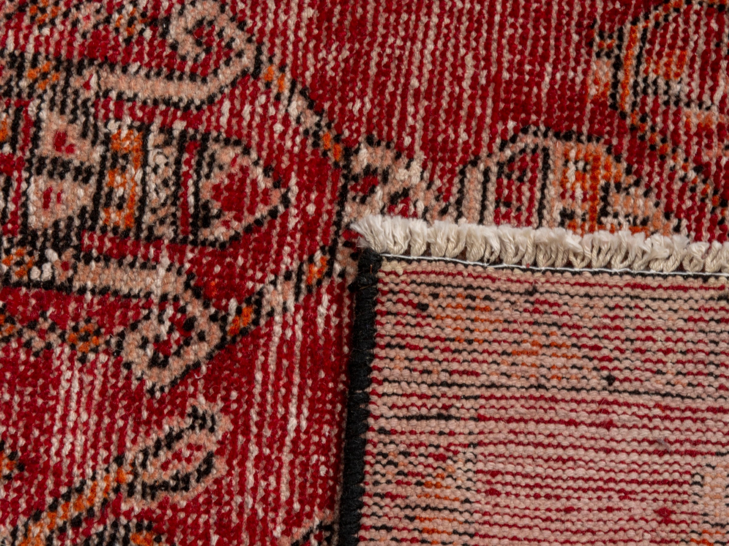 Persian Ferdos accent rug in deep red and muted yellow, view 18 of 18