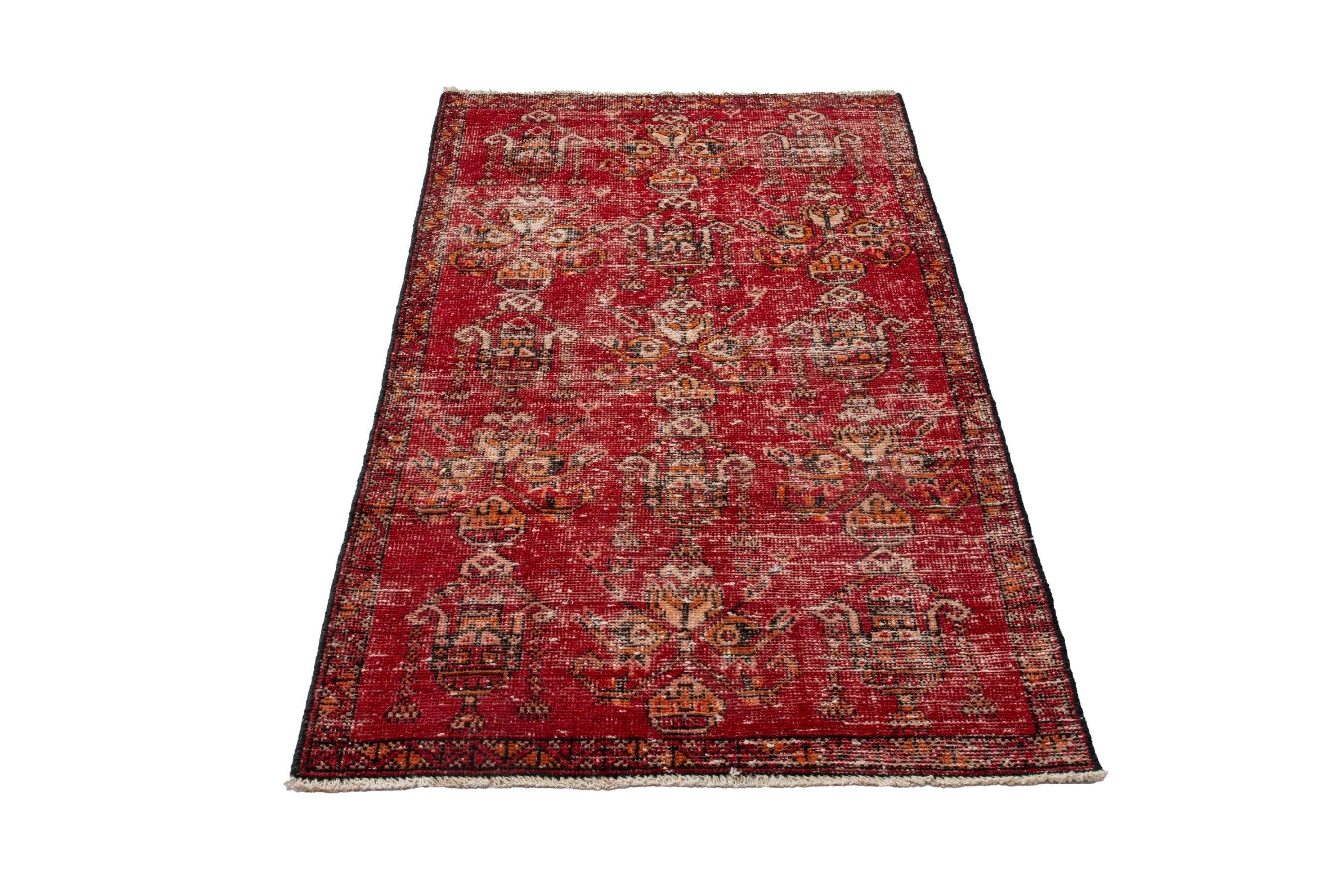 Persian Ferdos accent rug in deep red and muted yellow, view 2 of 18