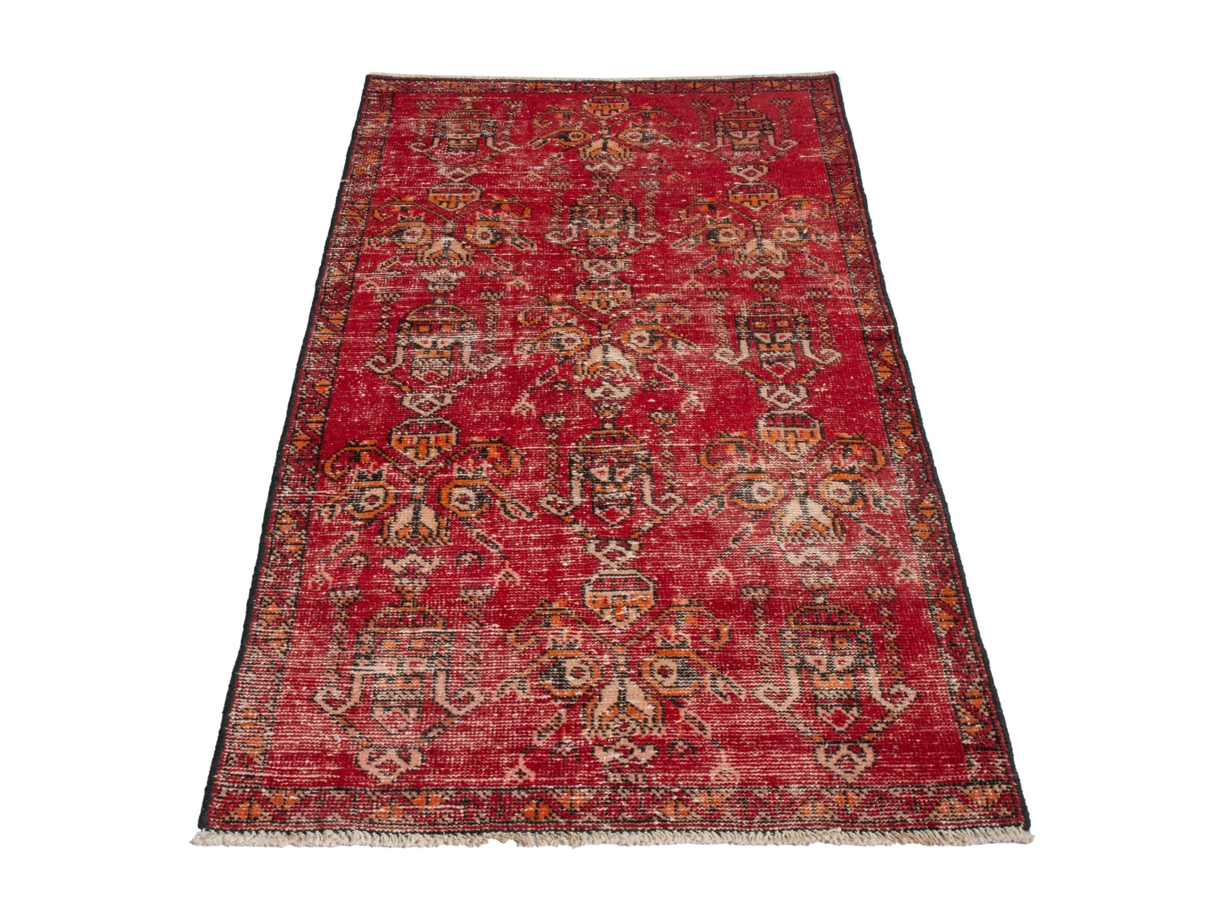 Persian Ferdos accent rug in deep red and muted yellow, view 3 of 18