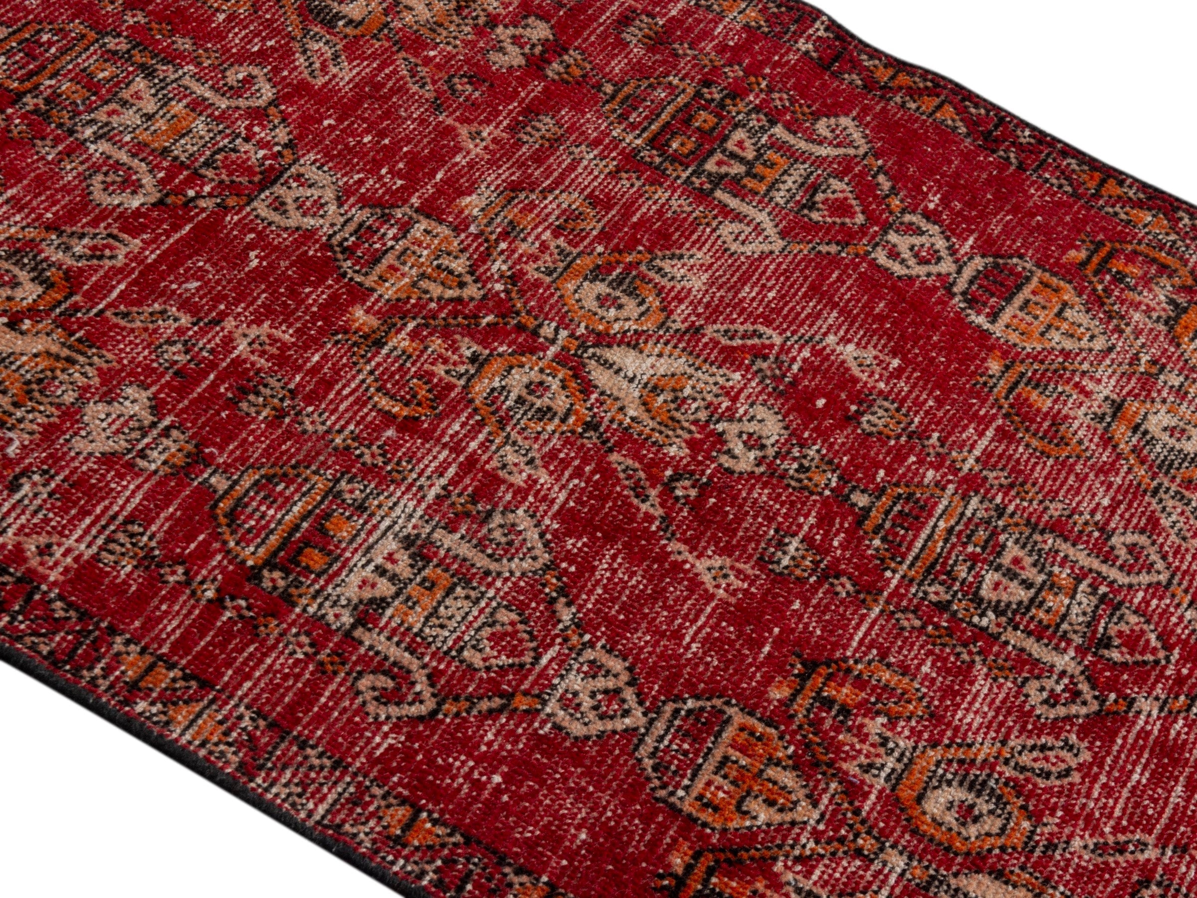 Persian Ferdos accent rug in deep red and muted yellow, view 4 of 18